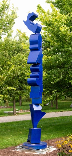 Heartland Blue - tall, abstract, painted stainless steel, outdoor sculpture
