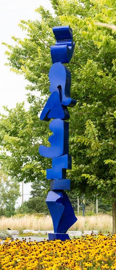 Heartland Blue - tall, abstract, painted stainless steel, outdoor sculpture