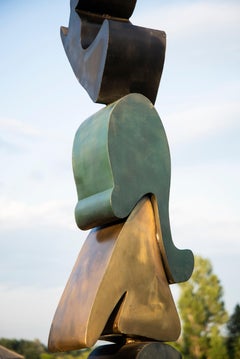 Heartland Green and Gold - tall, abstract, totem, bronze, outdoor sculpture
