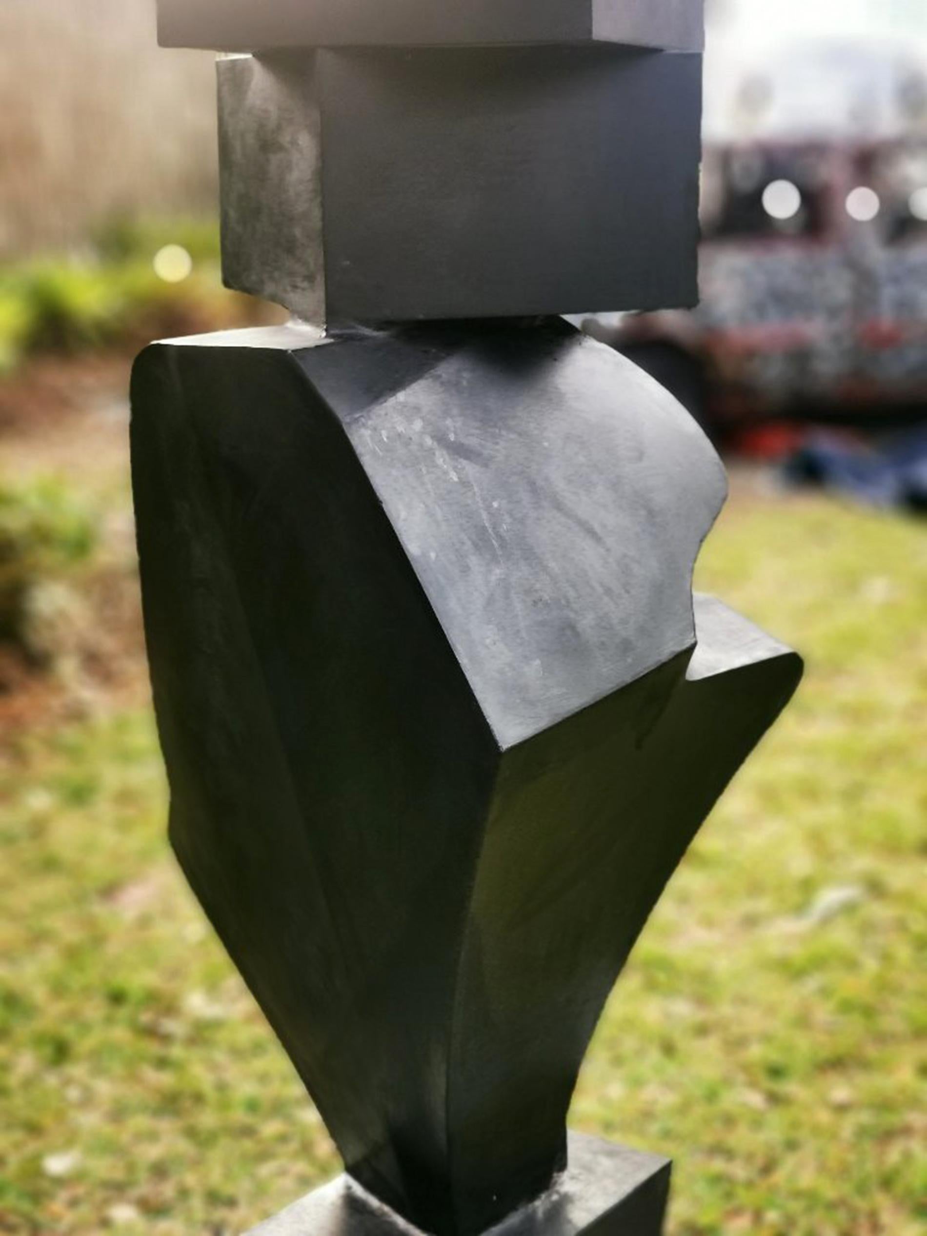 Heartland V2 - tall, black, abstract patinated stainless steel outdoor sculpture - Contemporary Sculpture by Viktor Mitic