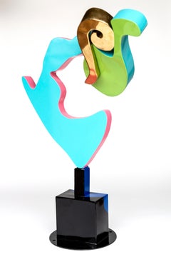 Minor Meteor – farbenfrohe, abstrakte, Pop-Art-Skulptur aus lackiertem Stahl