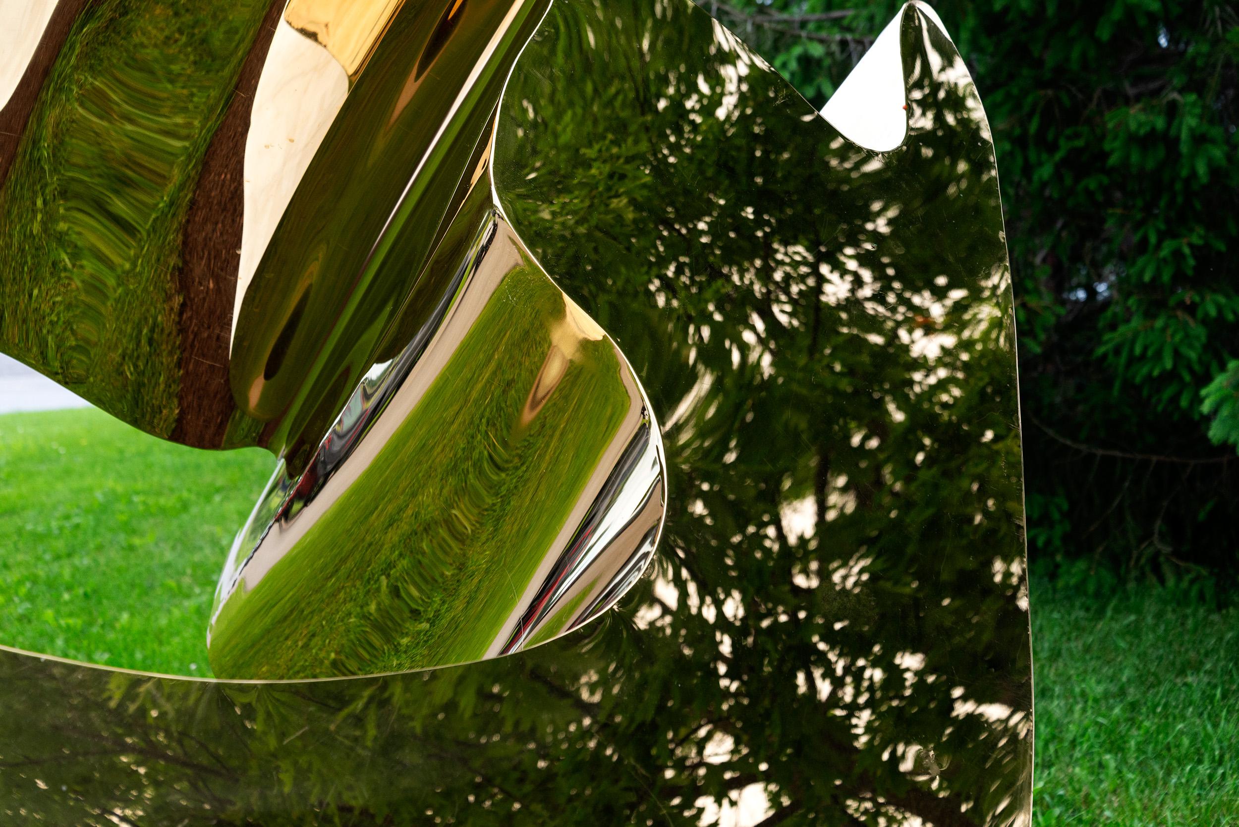 Orion - contemporary, abstract, 24kt gold-plated, marble, outdoor sculpture - Sculpture by Viktor Mitic