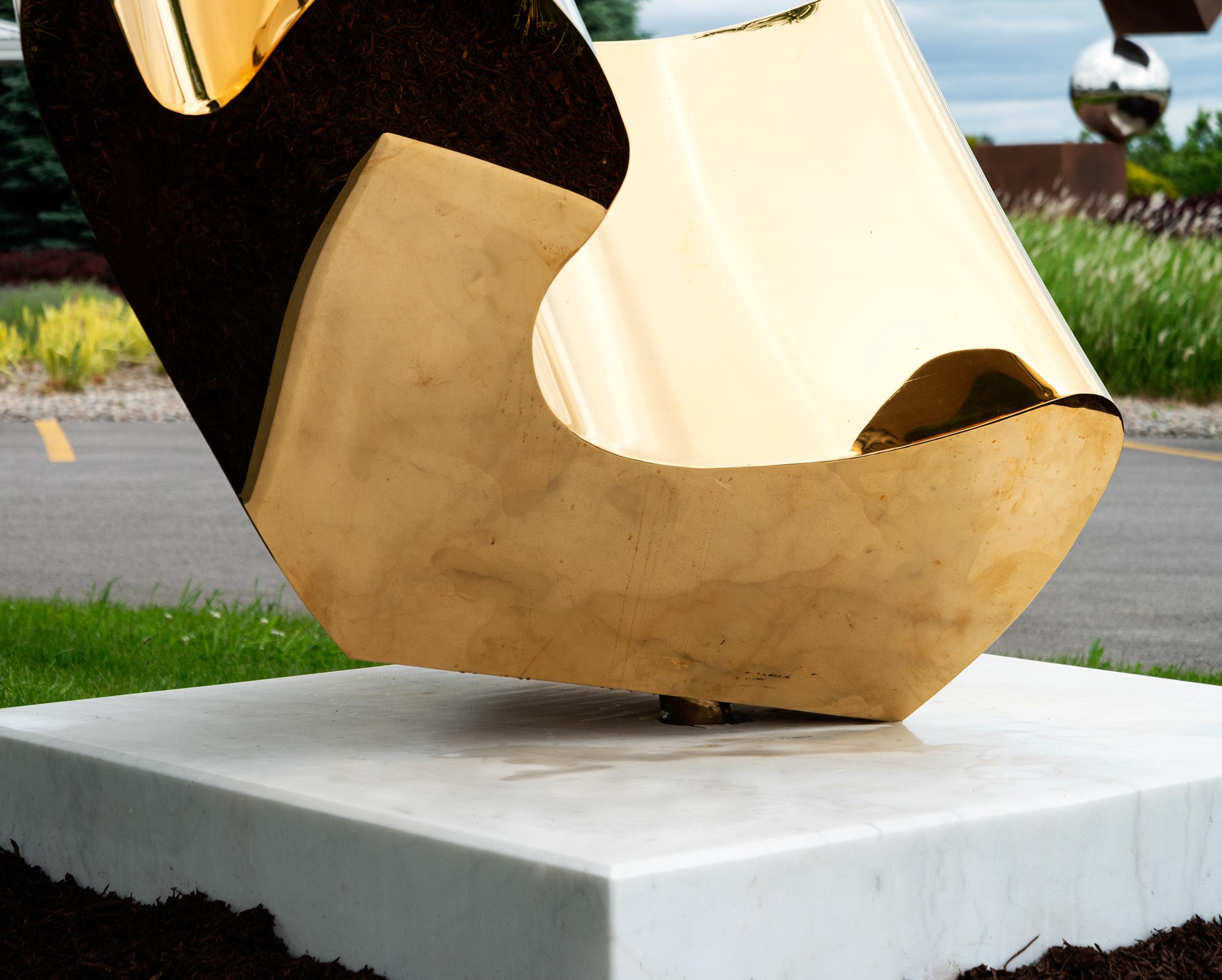 Orion - contemporary, abstract, 24kt gold-plated, marble, outdoor sculpture - Contemporary Sculpture by Viktor Mitic