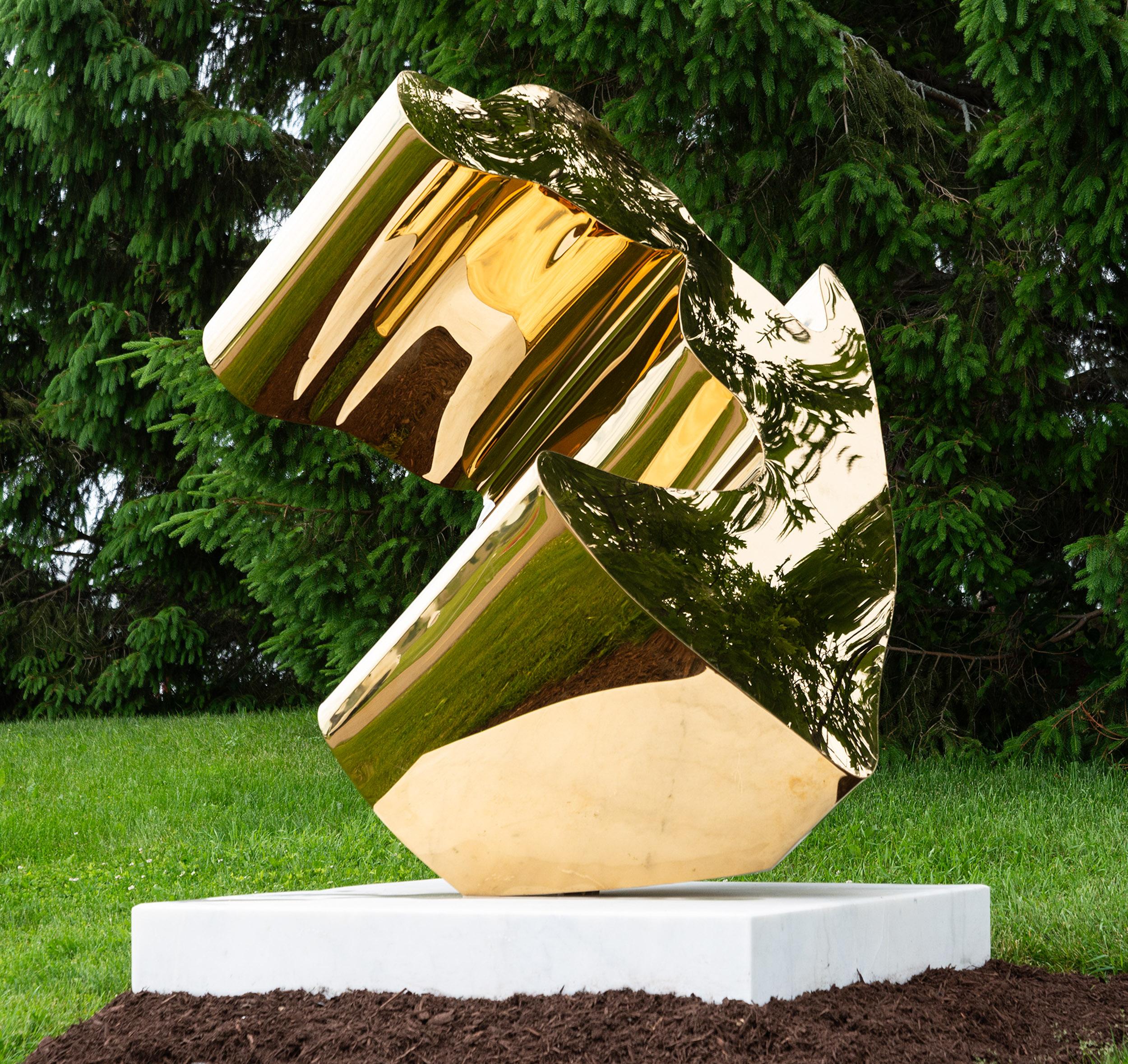 Orion - contemporary, abstract, 24kt gold-plated, marble, outdoor sculpture For Sale 2