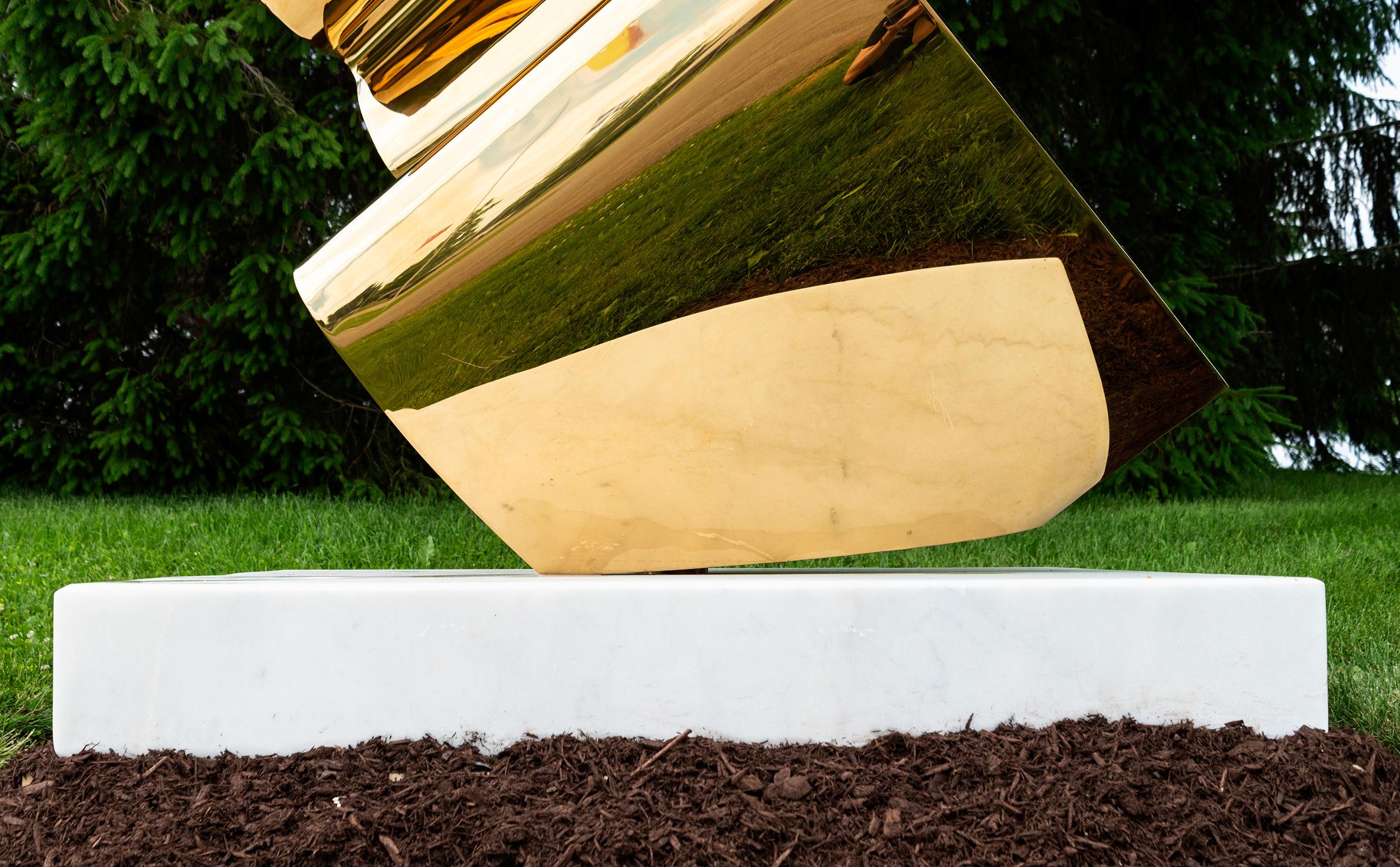 Orion - contemporary, abstract, 24kt gold-plated, marble, outdoor sculpture For Sale 4