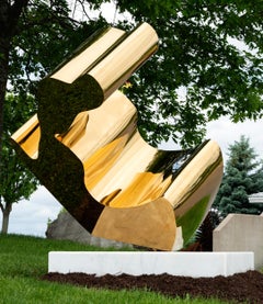 Orión - escultura contemporánea, abstracta, chapada en oro de 24 quilates, de mármol, para exteriores