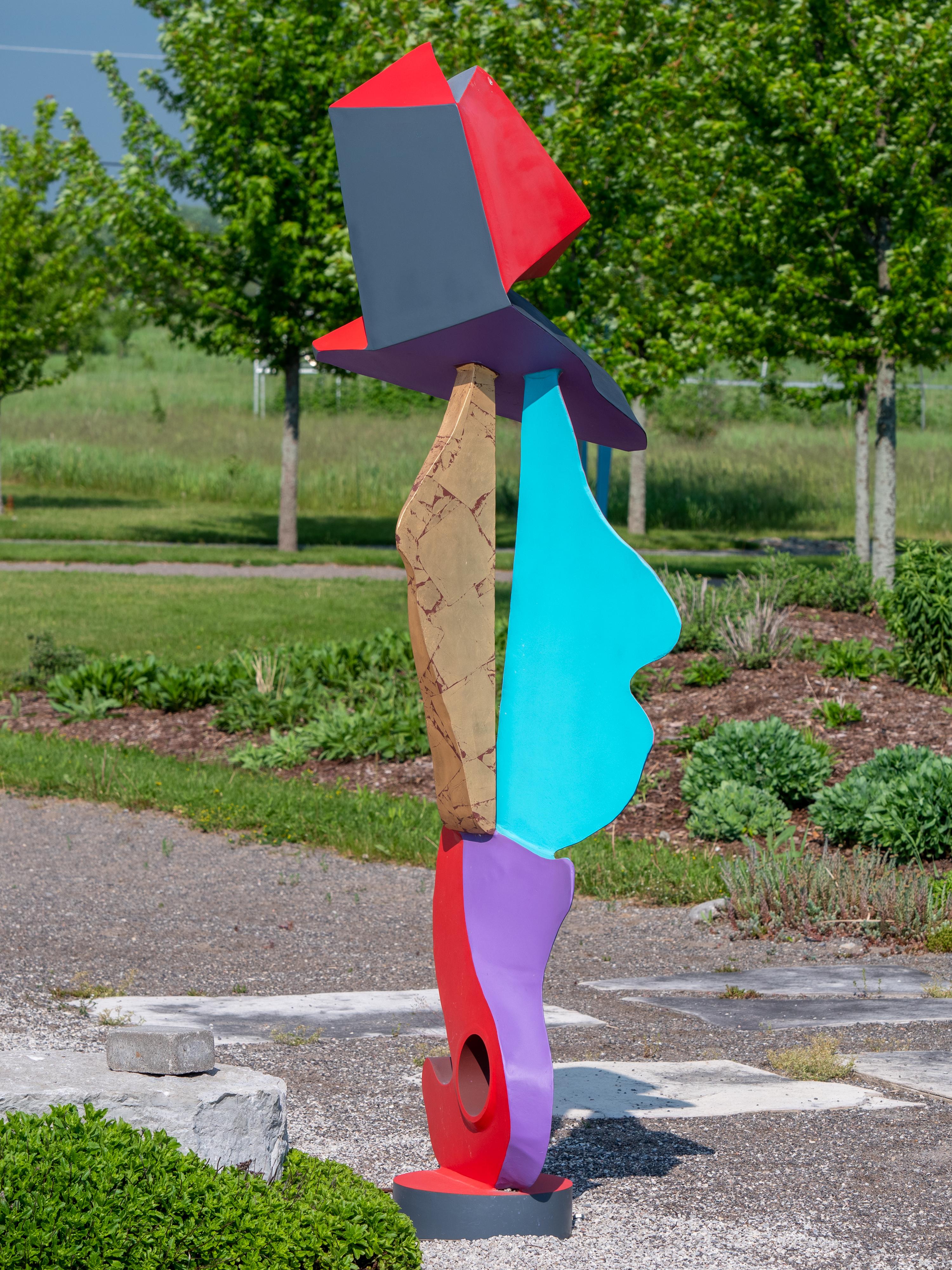 Red Gold - tall, colorful, gold plated, stainless steel outdoor sculpture - Sculpture by Viktor Mitic