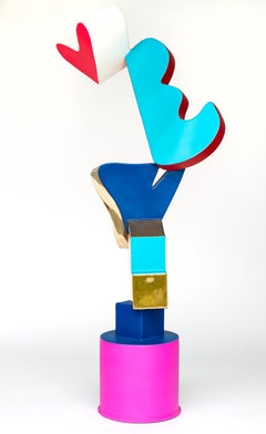 Swift - bright, colourful, abstract, pop art, painted stainless steel sculpture
