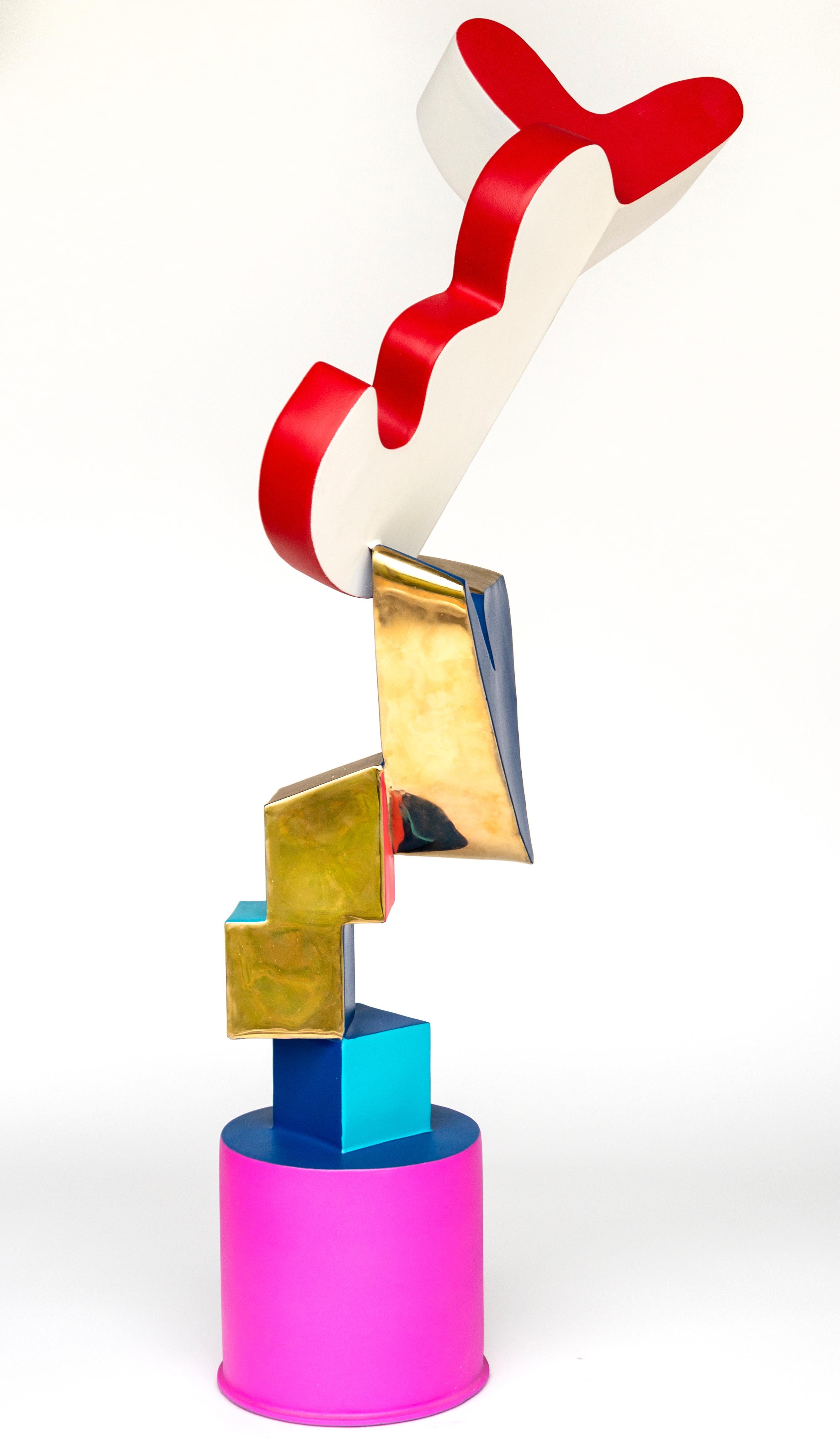 Swift - bright, colourful, abstract, pop art, painted stainless steel sculpture - White Abstract Sculpture by Viktor Mitic
