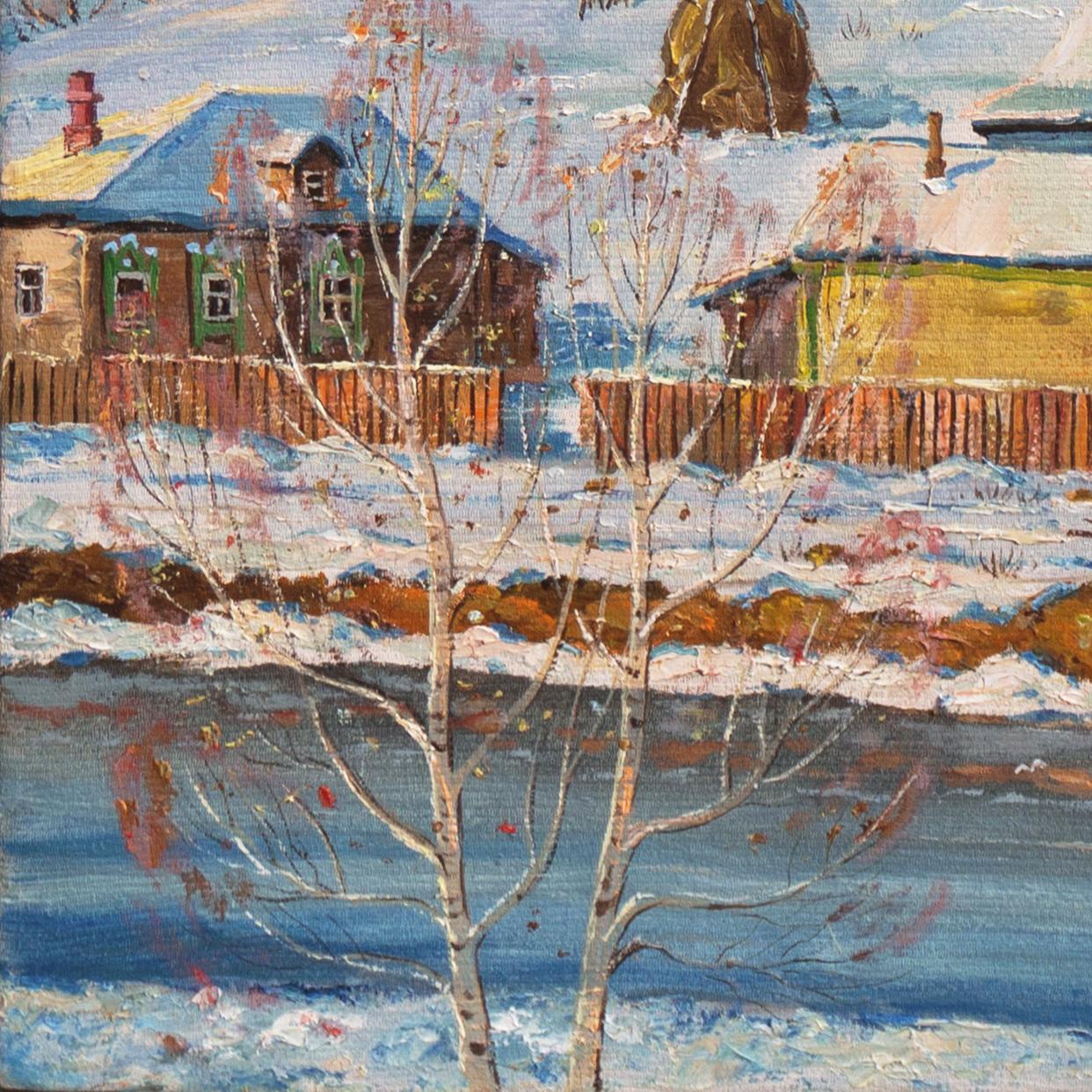 'Winter Village outside Moscow', Art and Graphics School, Lytkarinsky Museum  - Painting by Viktor Nikolaevich Koryshev