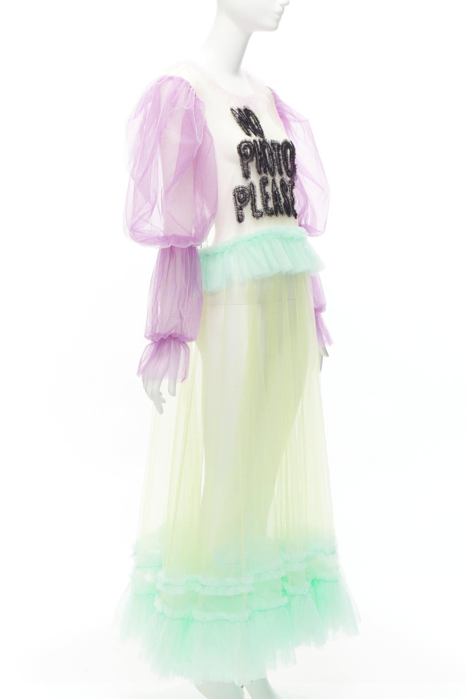 Gray VIKTOR ROLF 2019 TULLE No Photos Please ruffle pastel puff sleeves sheer dress M For Sale
