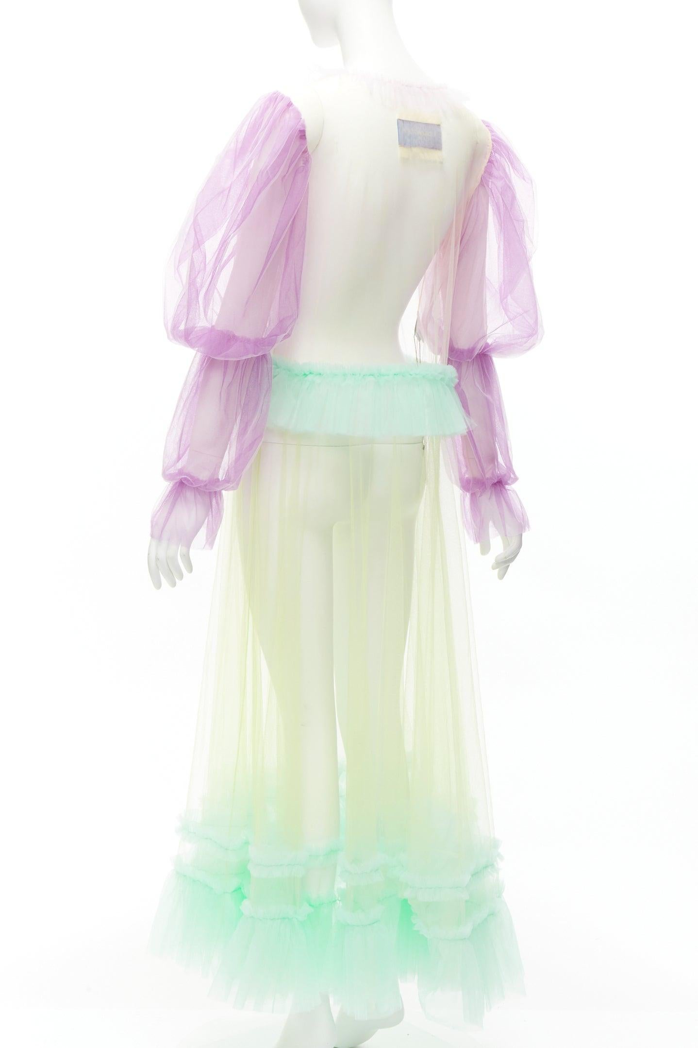 Women's VIKTOR ROLF 2019 TULLE No Photos Please ruffle pastel puff sleeves sheer dress M For Sale