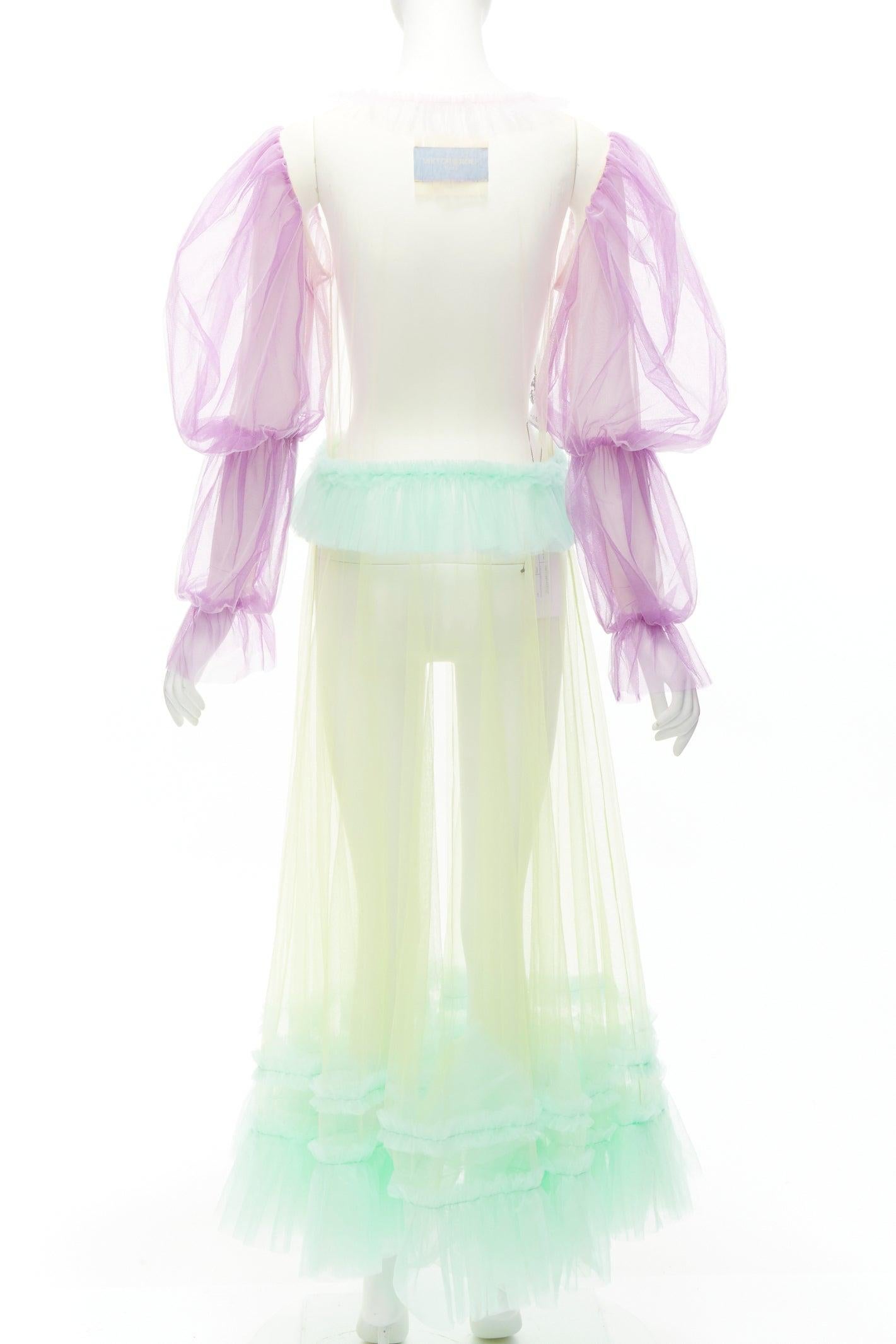 VIKTOR ROLF 2019 TULLE No Photos Please ruffle pastel puff sleeves sheer dress M For Sale 1