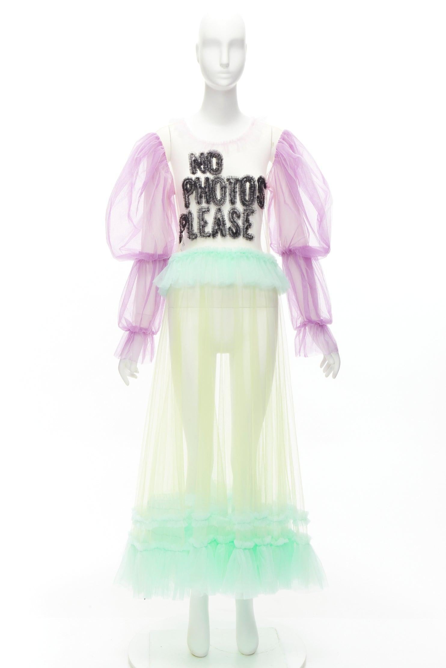 VIKTOR ROLF 2019 TULLE No Photos Please ruffle pastel puff sleeves sheer dress M For Sale 4