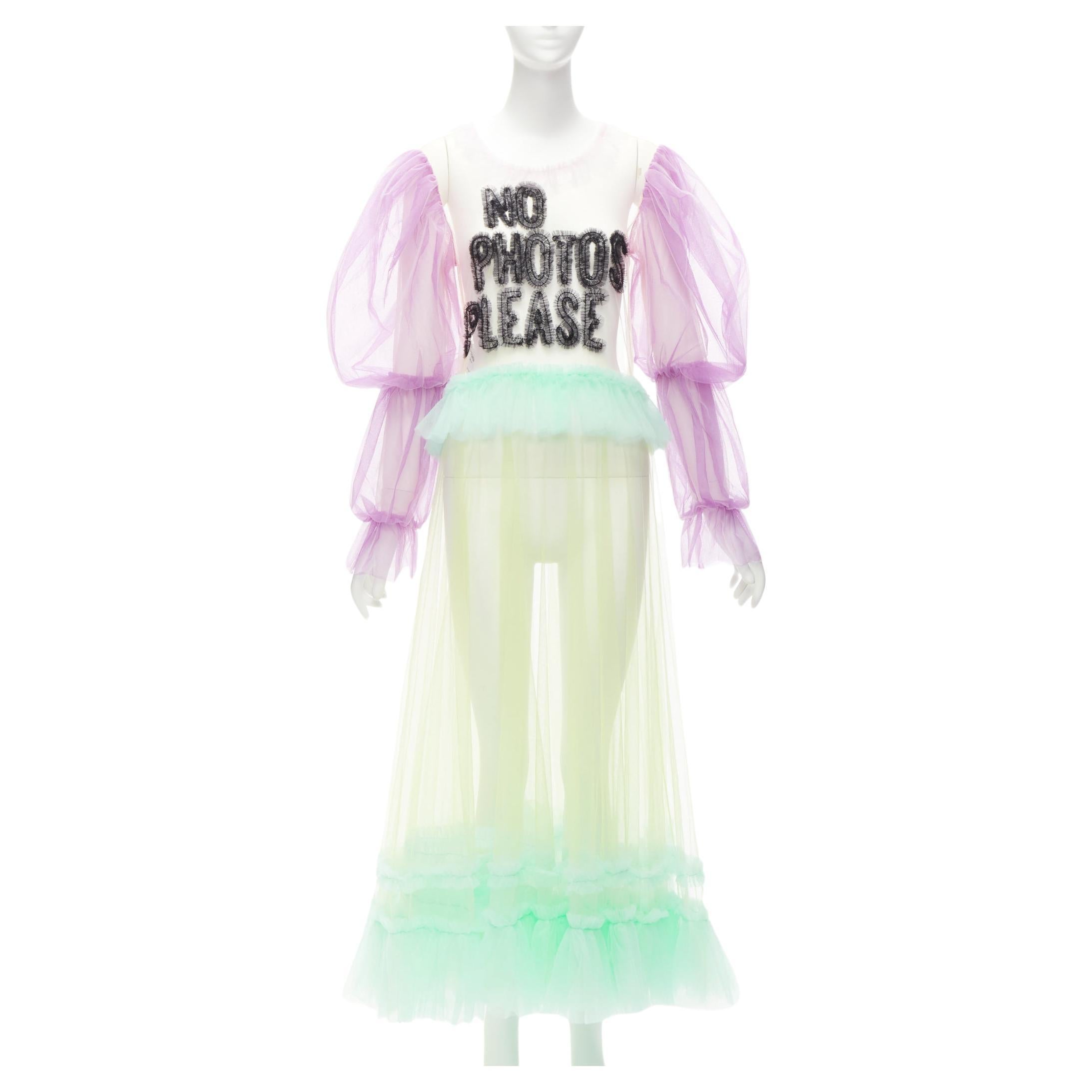 VIKTOR ROLF 2019 TULLE No Photos Please ruffle pastel puff sleeves sheer dress M For Sale