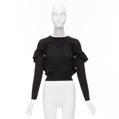 VIKTOR & ROLF black virgin wool silk cashmere sides ruffle cropped sweater XS