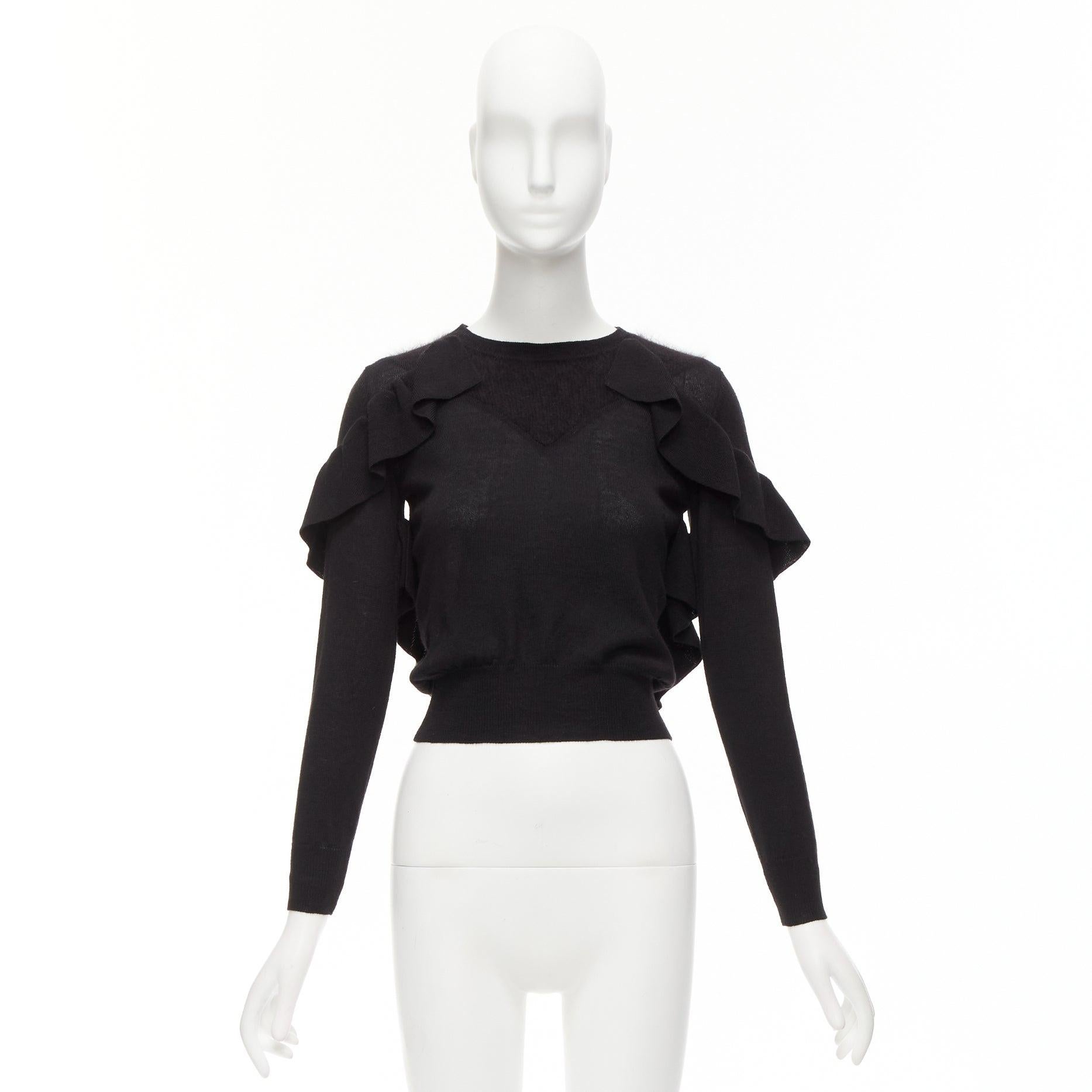 VIKTOR & ROLF black virgin wool silk cashmere sides ruffle cropped sweater XS
Reference: AAWC/A01094
Brand: Viktor & Rolf
Material: Virgin Wool, Silk, Cashmere
Color: Black
Pattern: Solid
Closure: Pullover
Made in: Italy

CONDITION:
Condition: