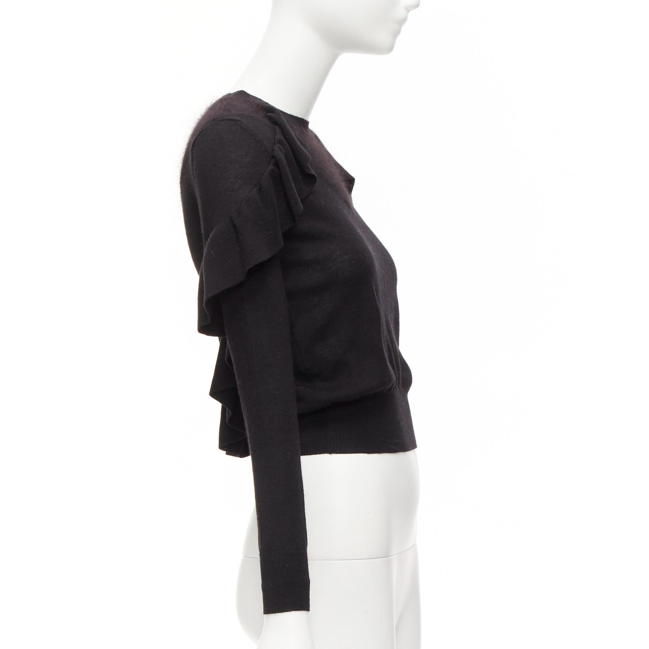 Women's VIKTOR & ROLF black virgin wool silk cashmere sides ruffle cropped sweater XS For Sale