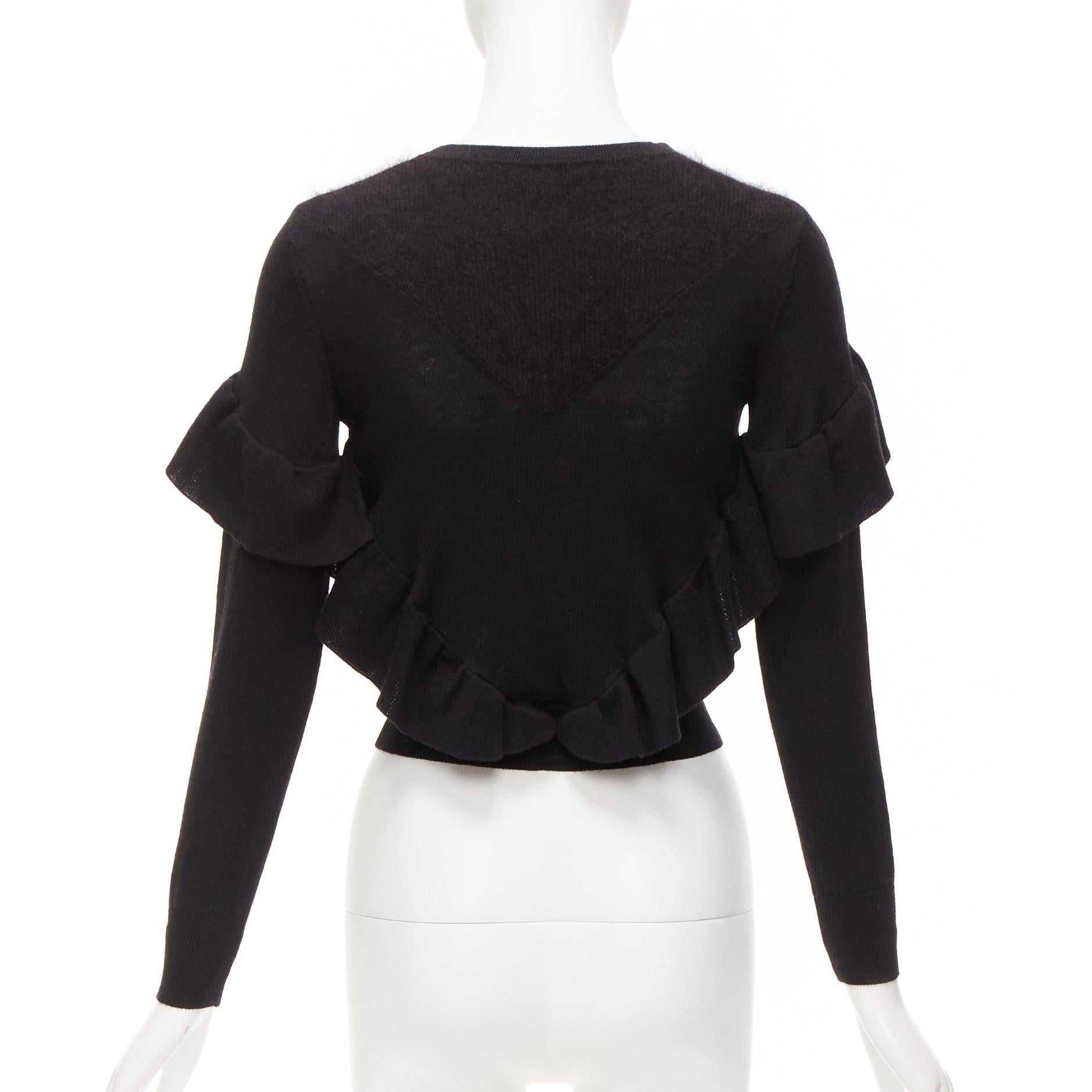 VIKTOR & ROLF black virgin wool silk cashmere sides ruffle cropped sweater XS For Sale 1