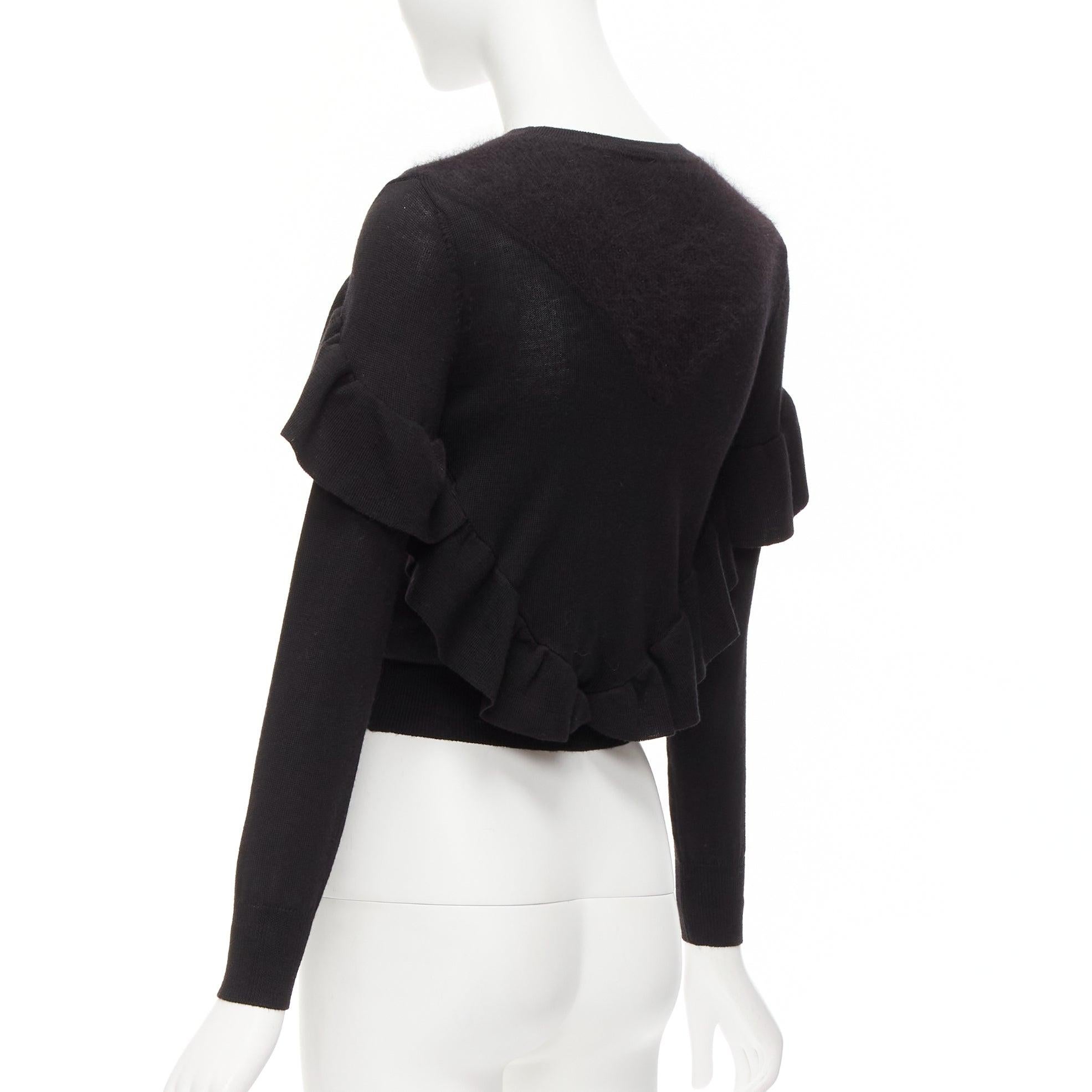VIKTOR & ROLF black virgin wool silk cashmere sides ruffle cropped sweater XS For Sale 2