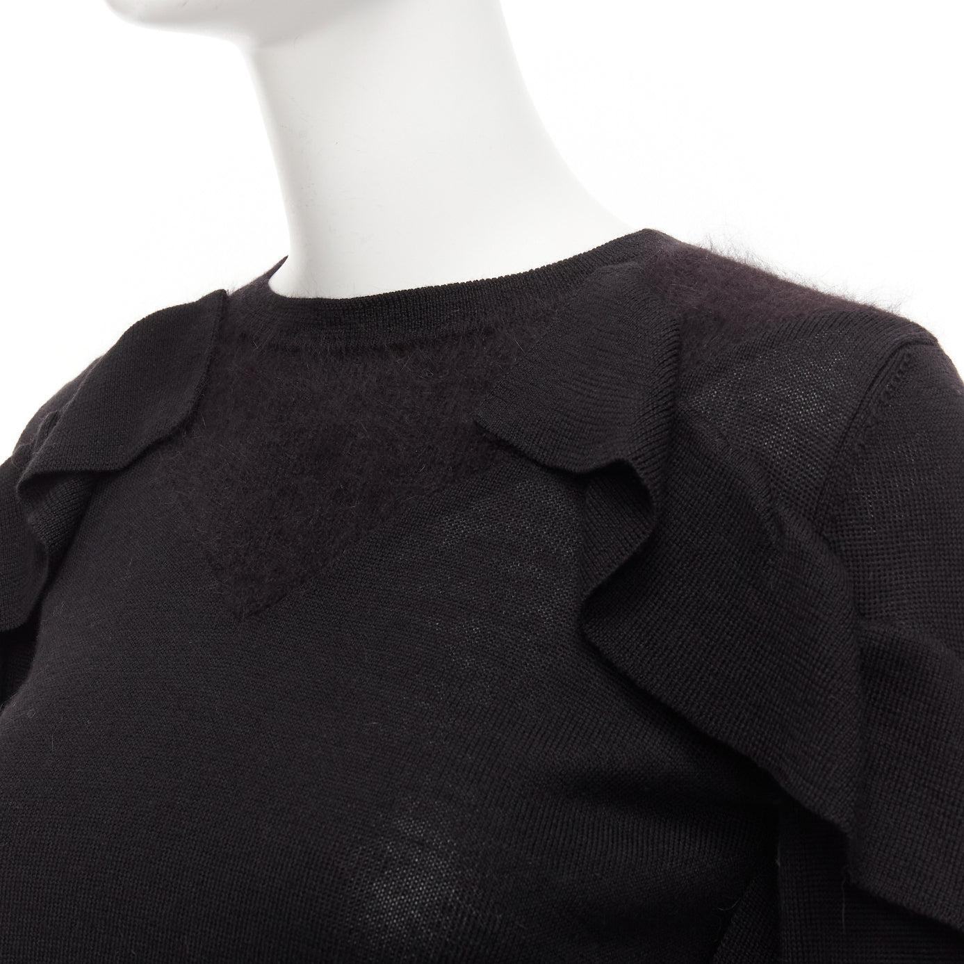 VIKTOR & ROLF black virgin wool silk cashmere sides ruffle cropped sweater XS For Sale 3