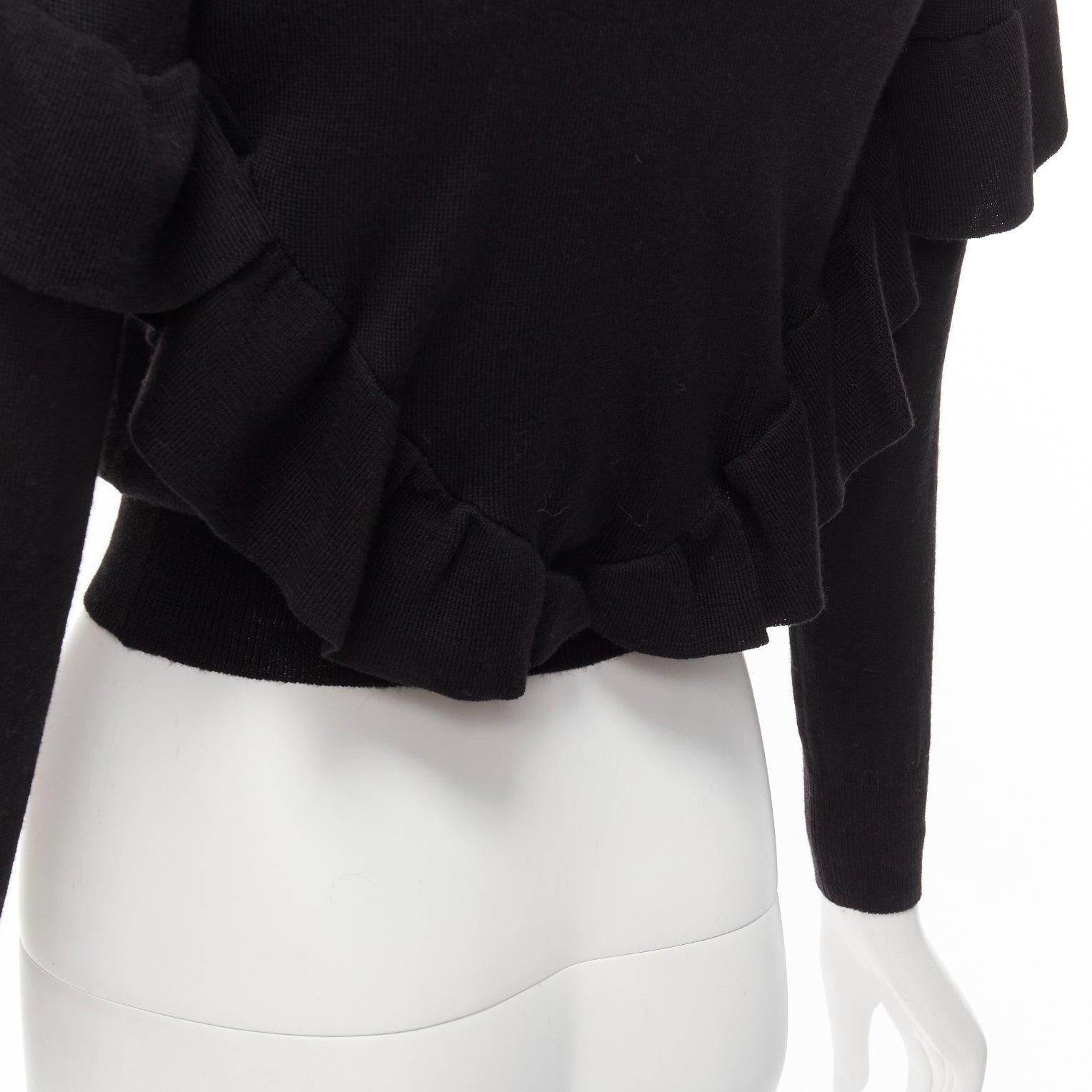 VIKTOR & ROLF black virgin wool silk cashmere sides ruffle cropped sweater XS For Sale 4