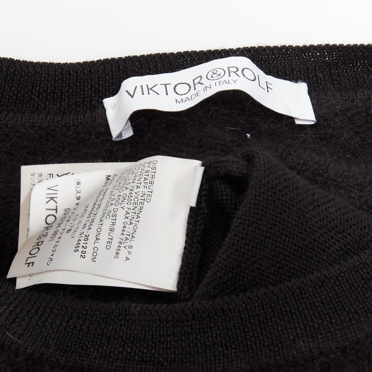 VIKTOR & ROLF black virgin wool silk cashmere sides ruffle cropped sweater XS For Sale 5