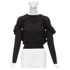 VIKTOR & Rolf maglione nero in lana vergine, seta e cashmere con volant XS