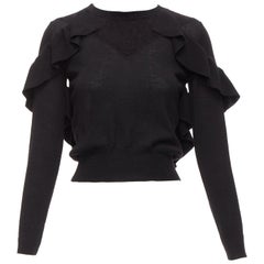 VIKTOR & ROLF jersey corto con volantes laterales de lana virgen de seda y cachemira negro XS