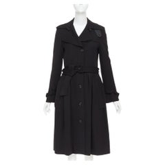 VIKTOR & ROLF black wool twill ruched waist gun flap long trench coat IT38 XS