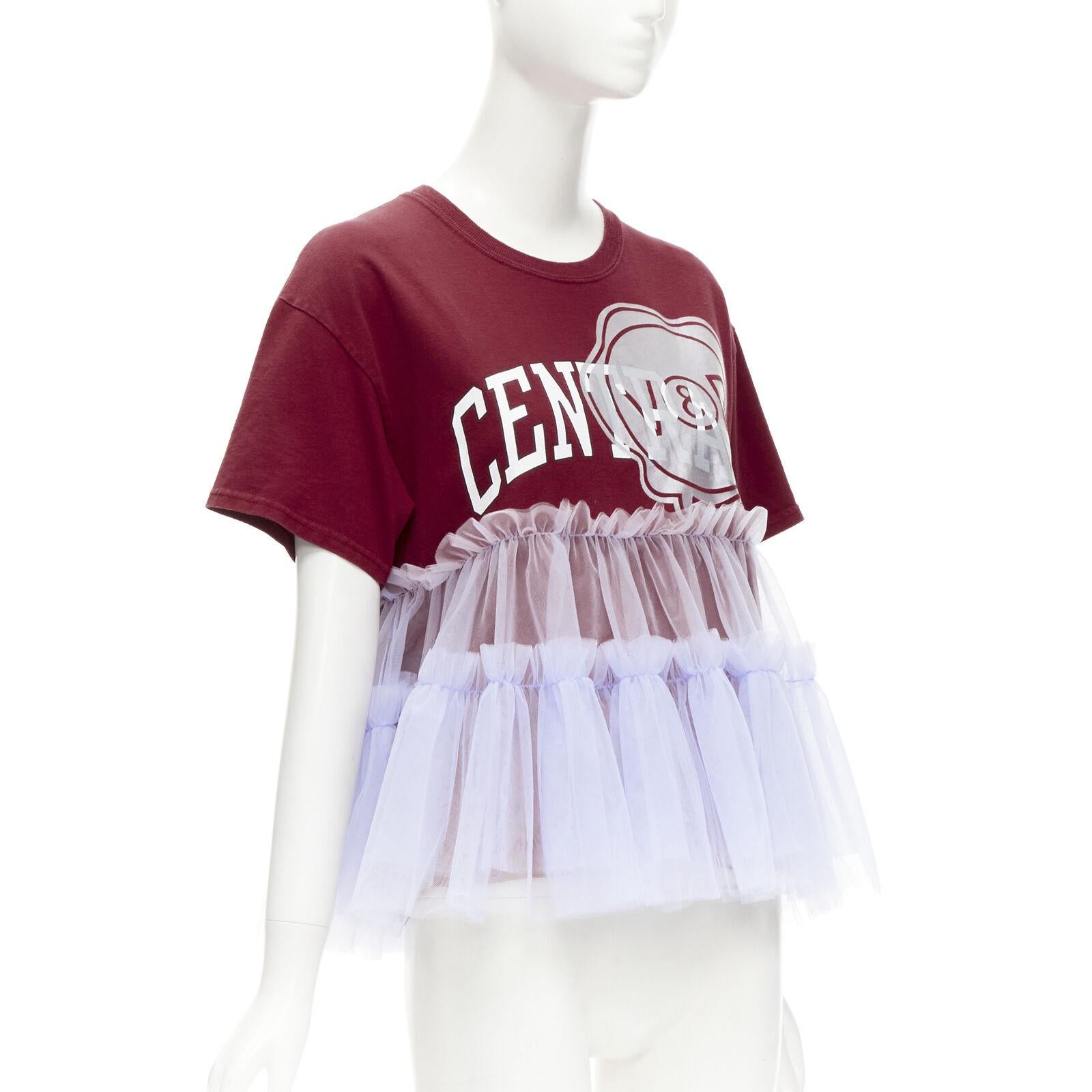 Gray VIKTOR & ROLF Central red lilac tulle varsity logo print deconstructed tshirt S For Sale