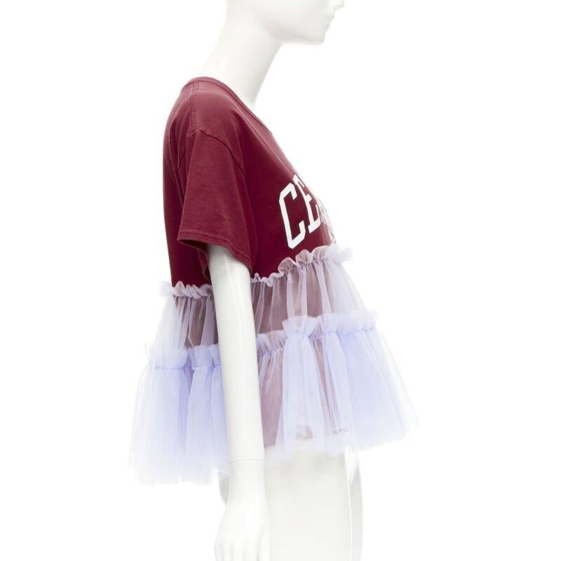 VIKTOR & ROLF Zentrales rotes lila Tüll-Logodruck Dekonstruiertes Tshirt S im Zustand „Gut“ im Angebot in Hong Kong, NT