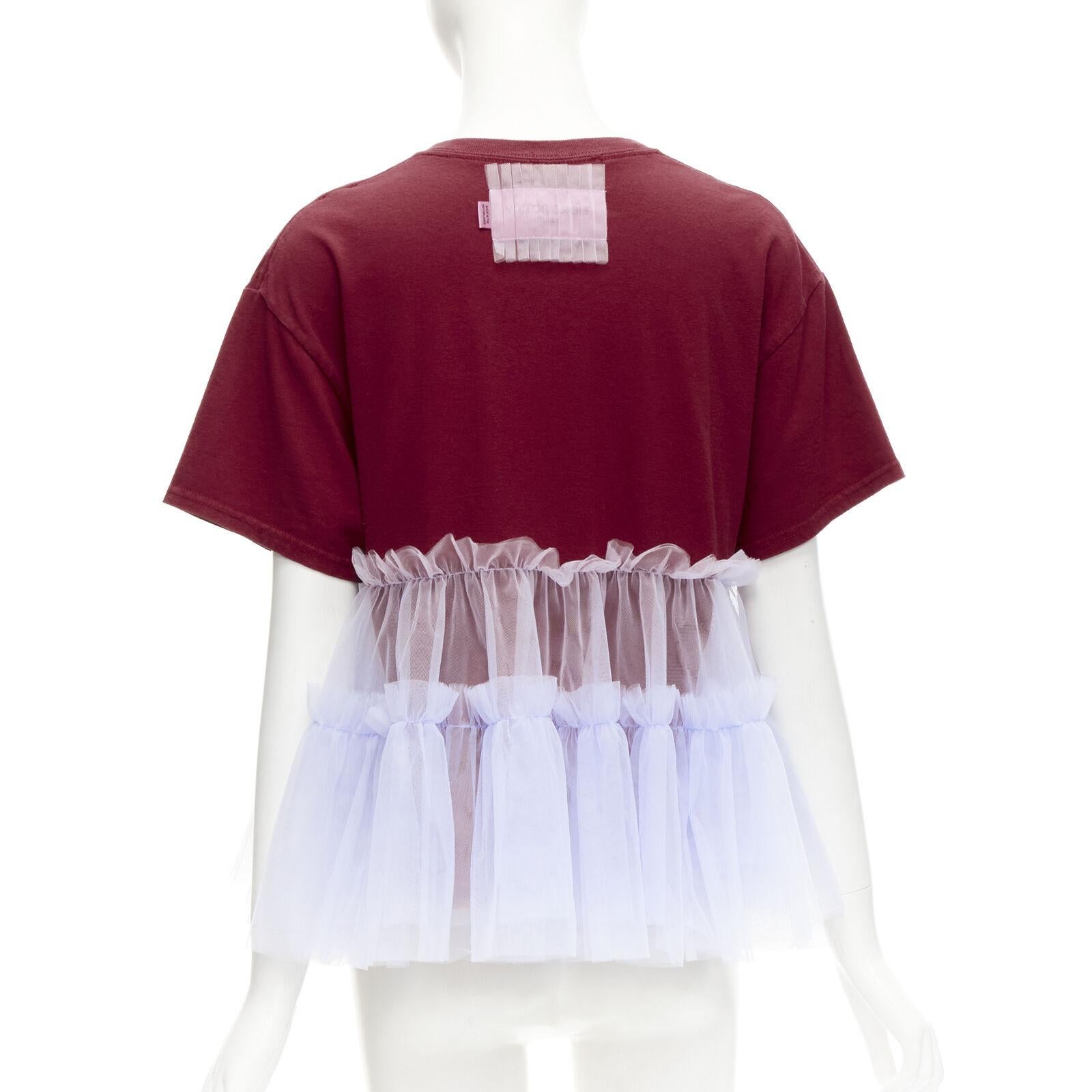 Women's VIKTOR & ROLF Central red lilac tulle varsity logo print deconstructed tshirt S For Sale