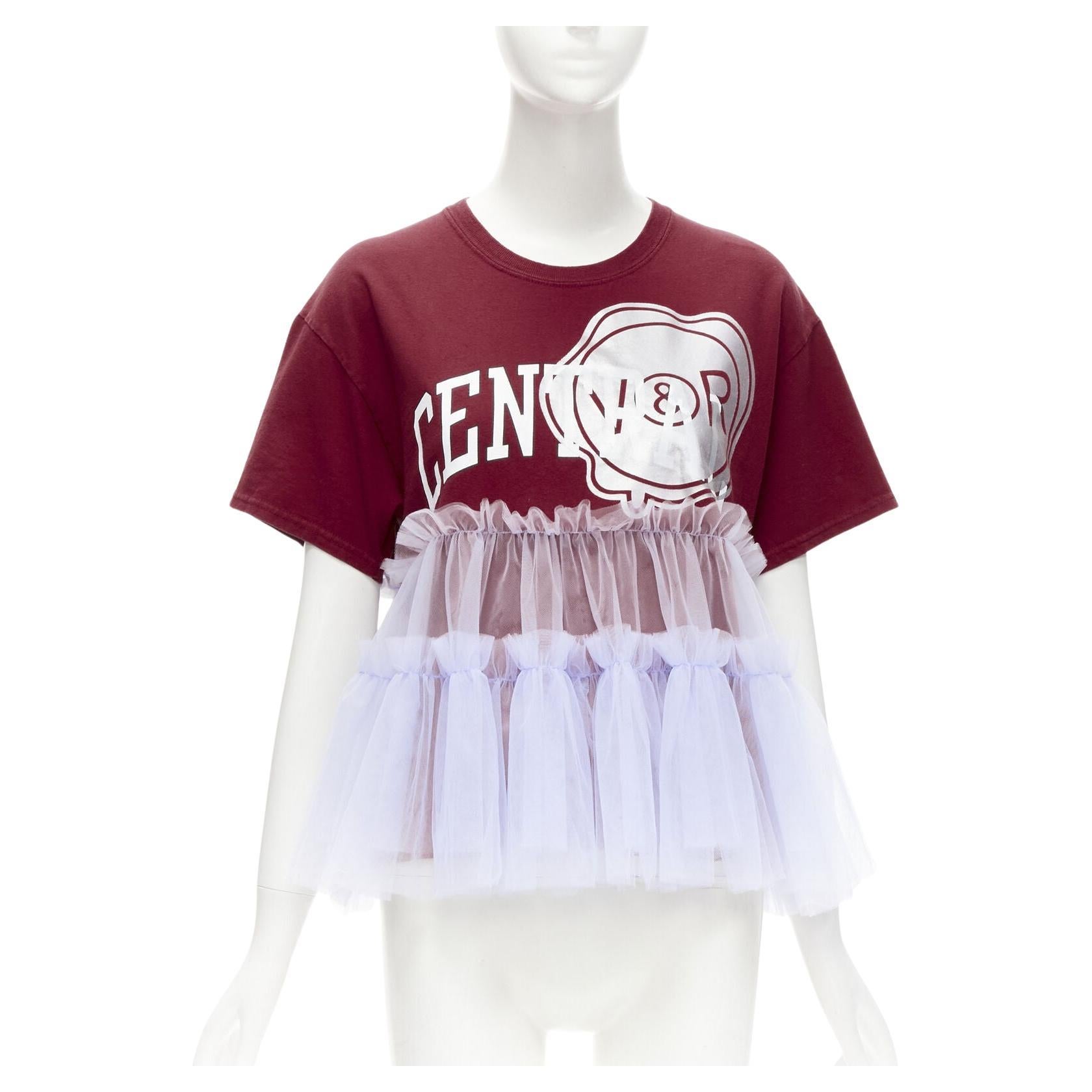 VIKTOR & ROLF Central red lilac tulle varsity logo print deconstructed tshirt S For Sale