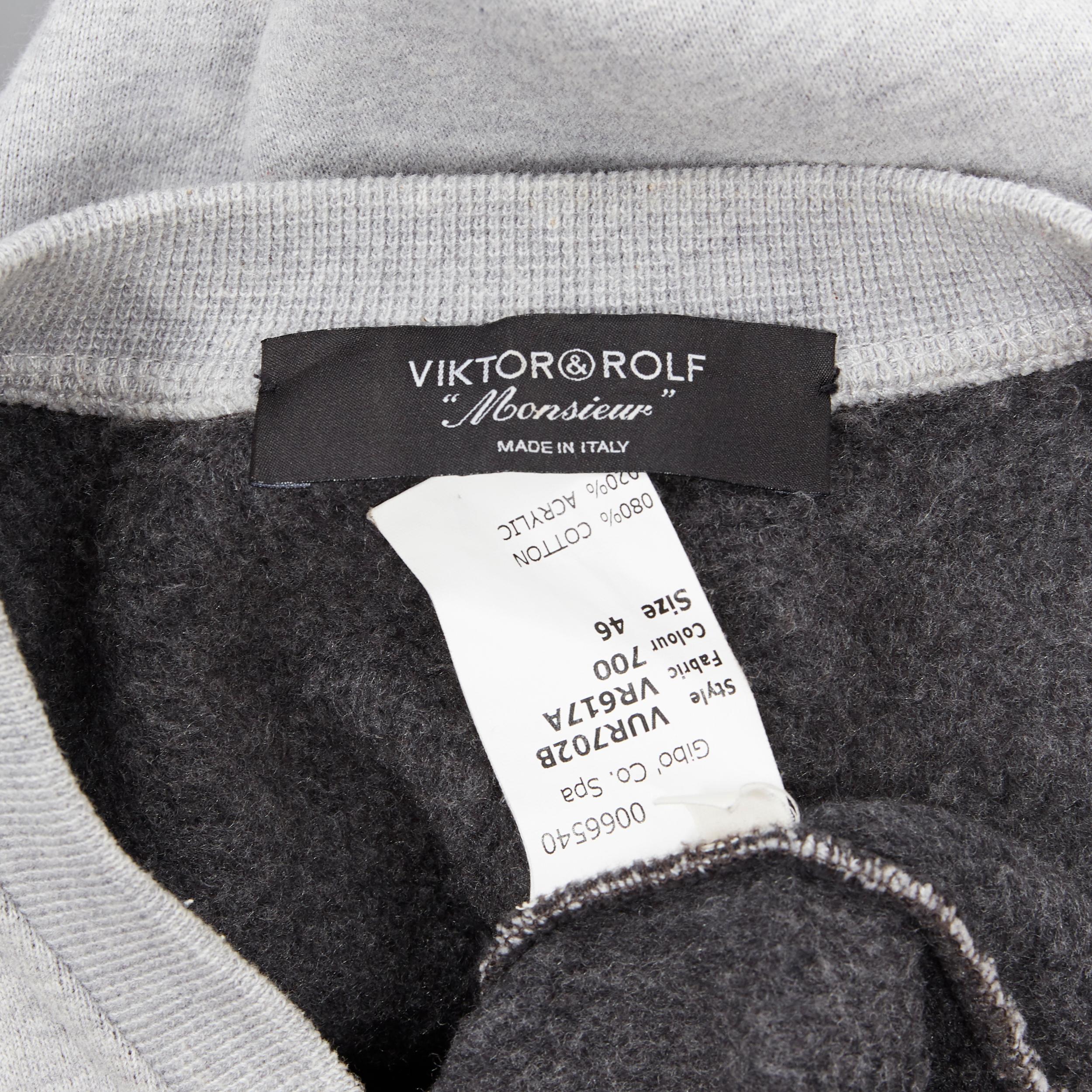 VIKTOR ROLF Monsieur grey cotton aged polo applique long sleeve sweater EU46 4