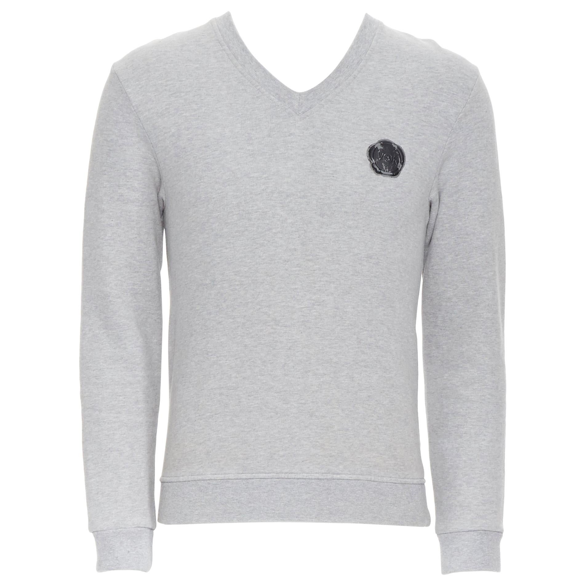 VIKTOR ROLF Monsieur grey cotton aged polo applique long sleeve sweater EU46