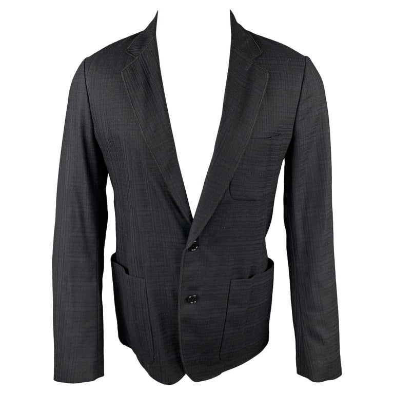 in jet black virgin wool Men/'s sport coat round neck and mandarin collar size 42R. Pierre Cardin blazer Vintage 1980s