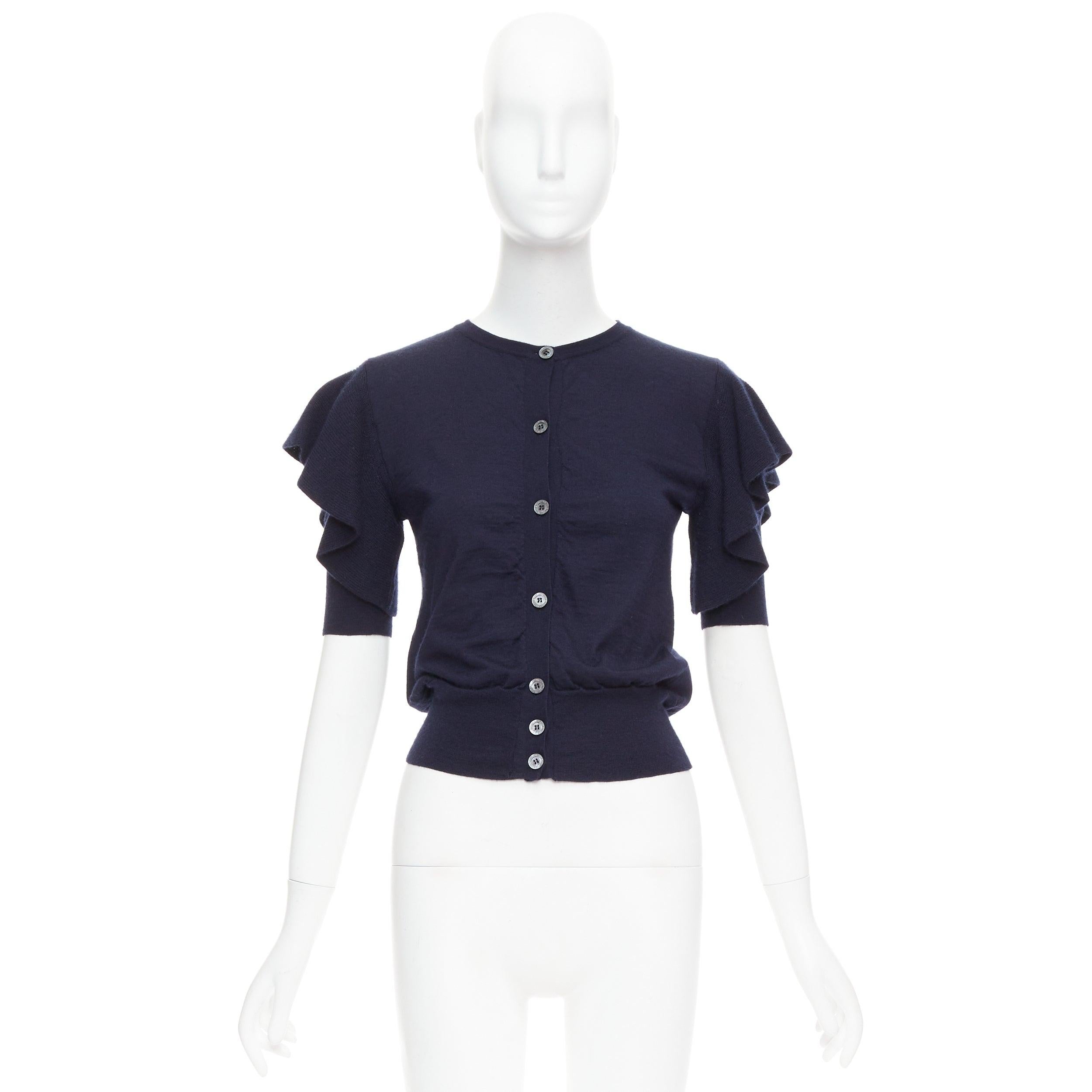 VIKTOR & ROLF jersey de punto con mangas de volantes de seda y cachemira azul marino S en venta 5