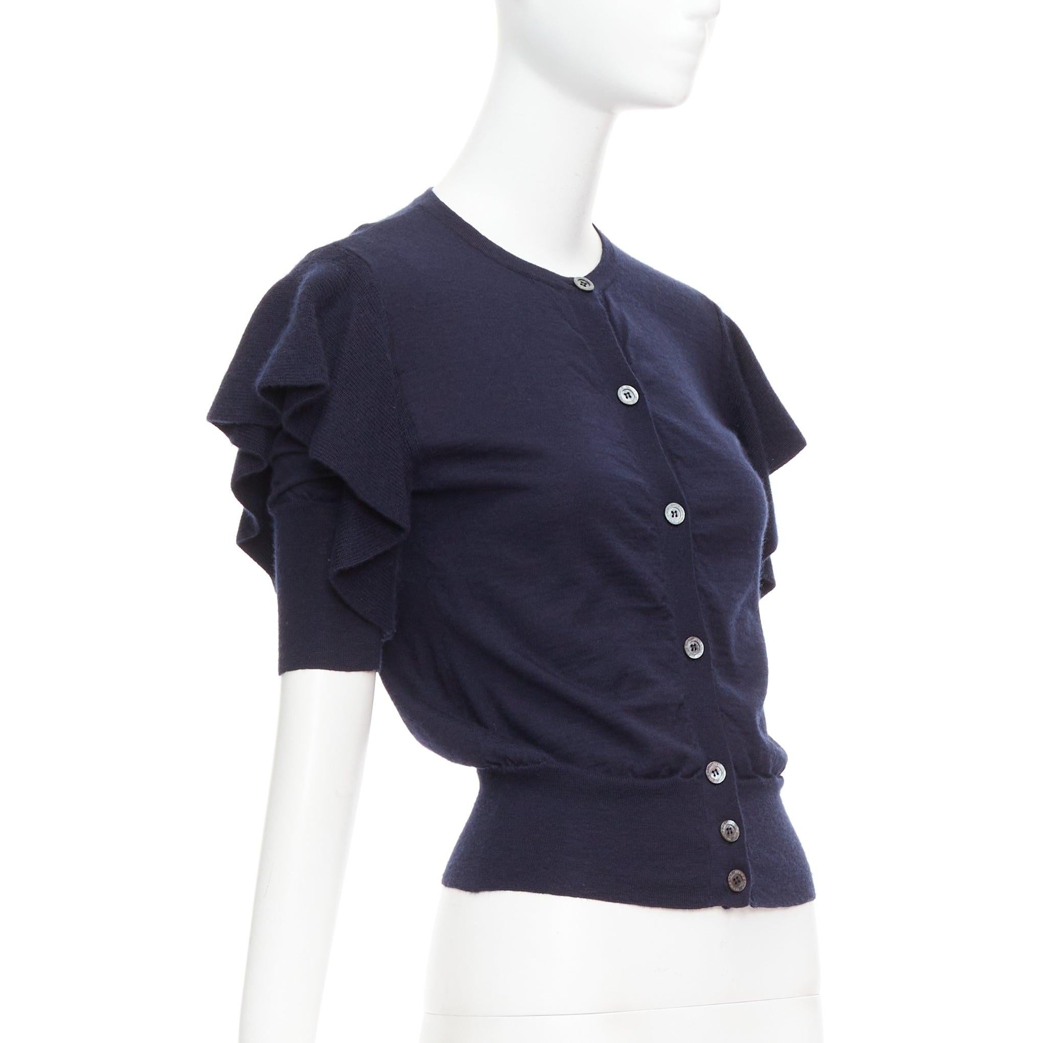 VIKTOR & ROLF jersey de punto con mangas de volantes de seda y cachemira azul marino S en Bueno estado para la venta en Hong Kong, NT