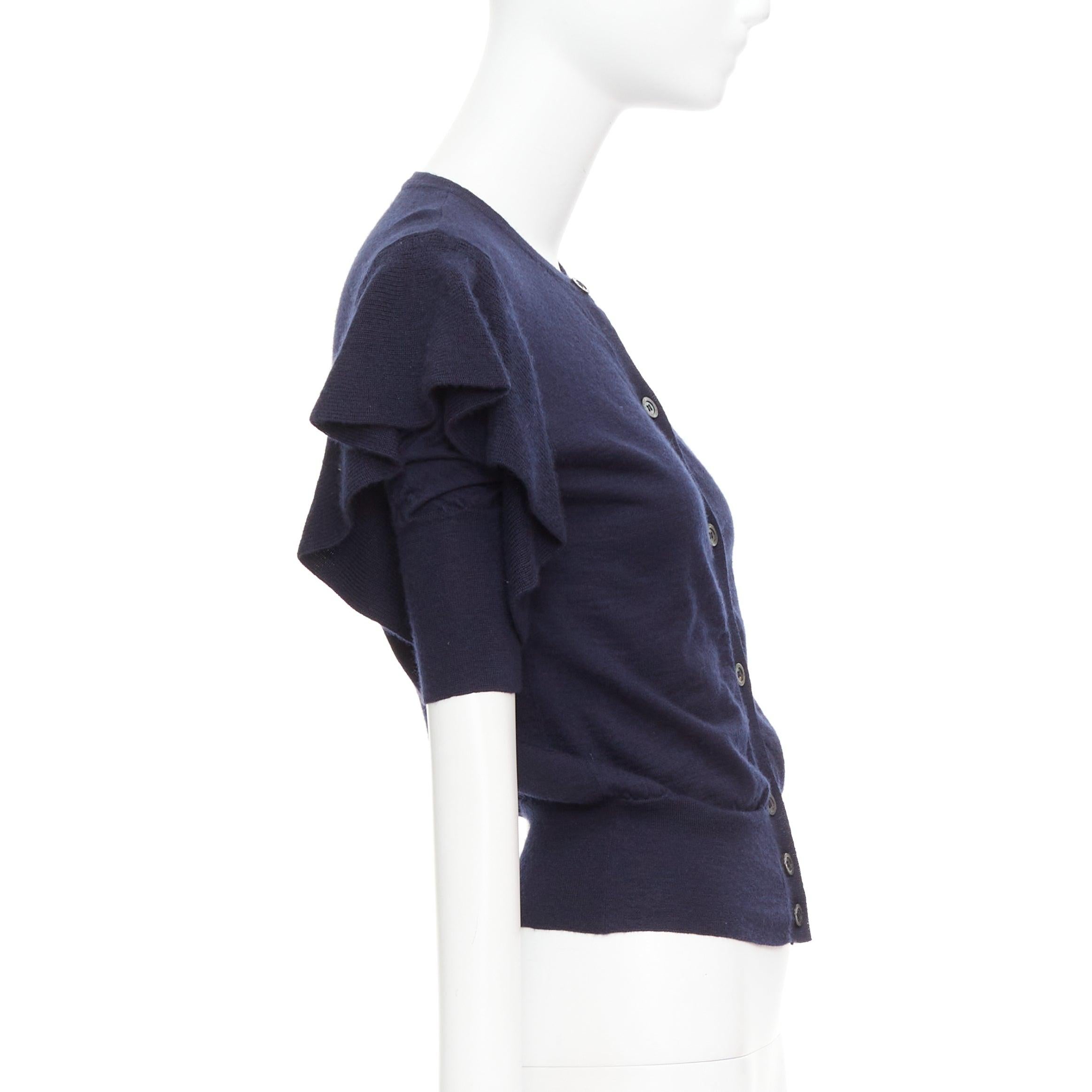 De las mujeres VIKTOR & ROLF jersey de punto con mangas de volantes de seda y cachemira azul marino S en venta