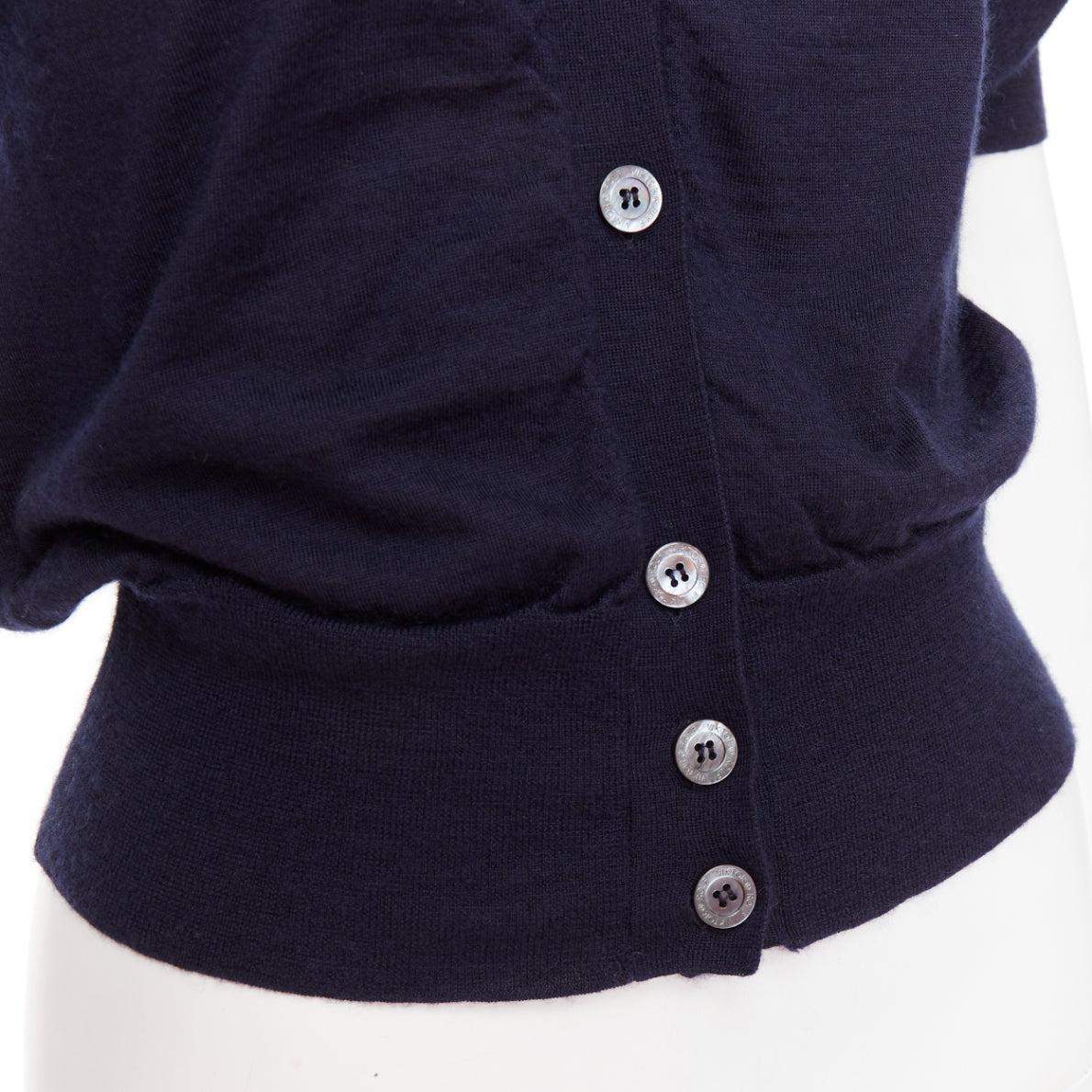 VIKTOR & ROLF jersey de punto con mangas de volantes de seda y cachemira azul marino S en venta 3