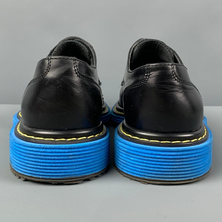 VIKTOR & ROLF Size 10 Black Blue Perforated Leather Wingtip Lace Up Shoes For Sale 1