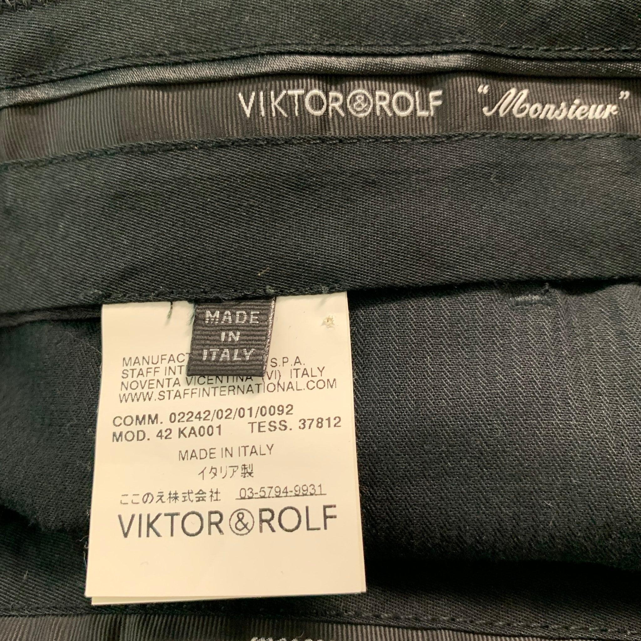 VIKTOR & ROLF Size 30 Navy Solid Wool Zip Fly Dress Pants In Excellent Condition In San Francisco, CA