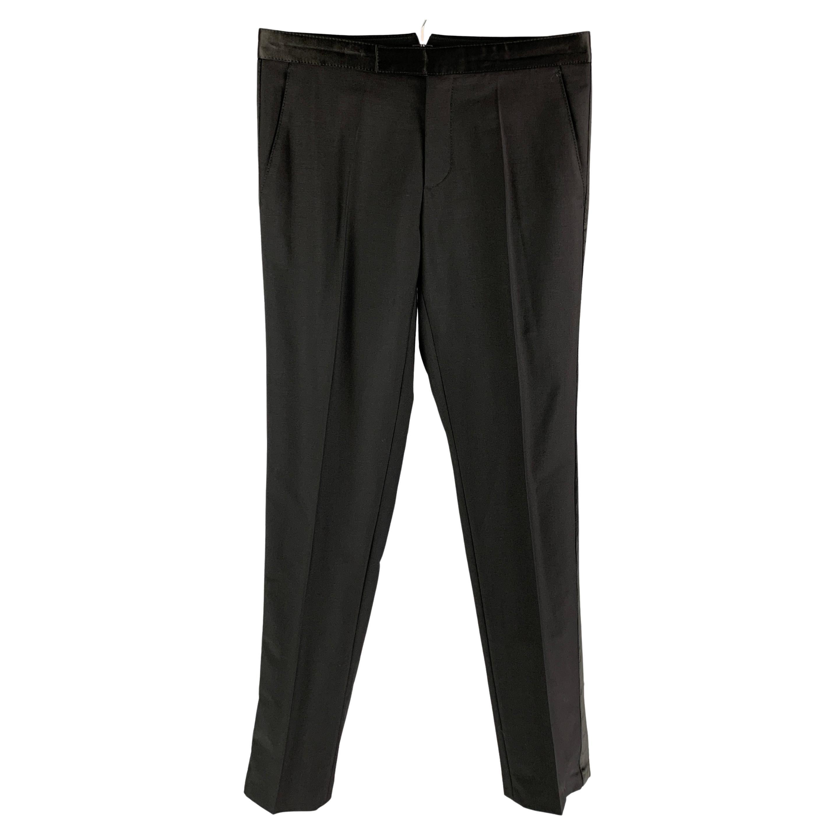 VIKTOR & ROLF Size 34 Black Wool / Mohair Tuxedo Dress Pants
