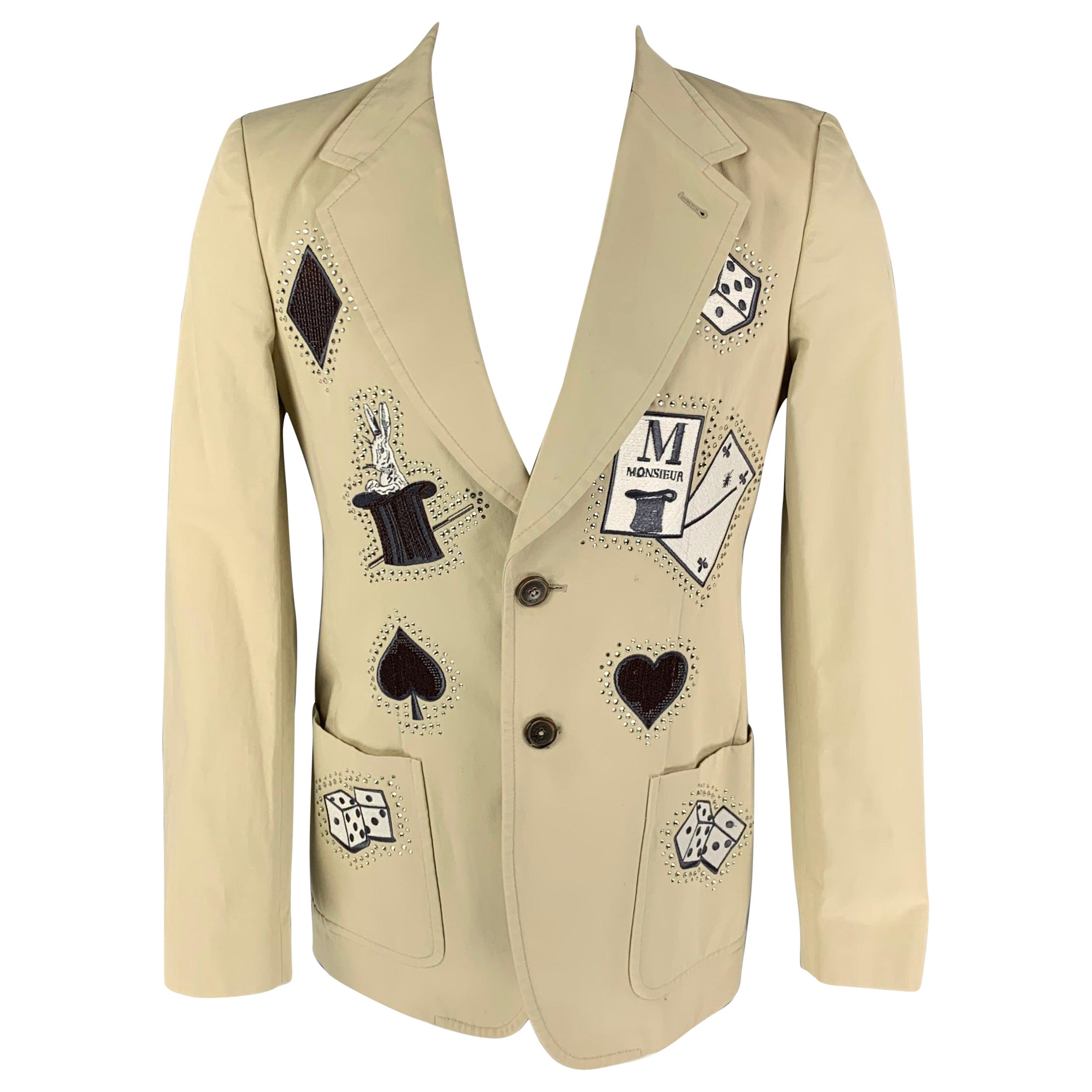 VIKTOR & ROLF Taille 36 Manteau de sport en coton beige à appliques en métal en vente