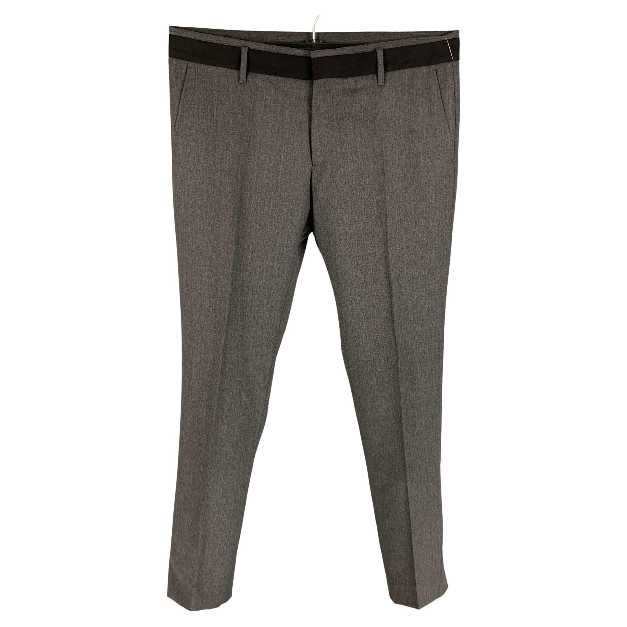 VIKTOR & ROLF Size 36 Dark Gray & Black Wool Slim Tuxedo Dress Pants