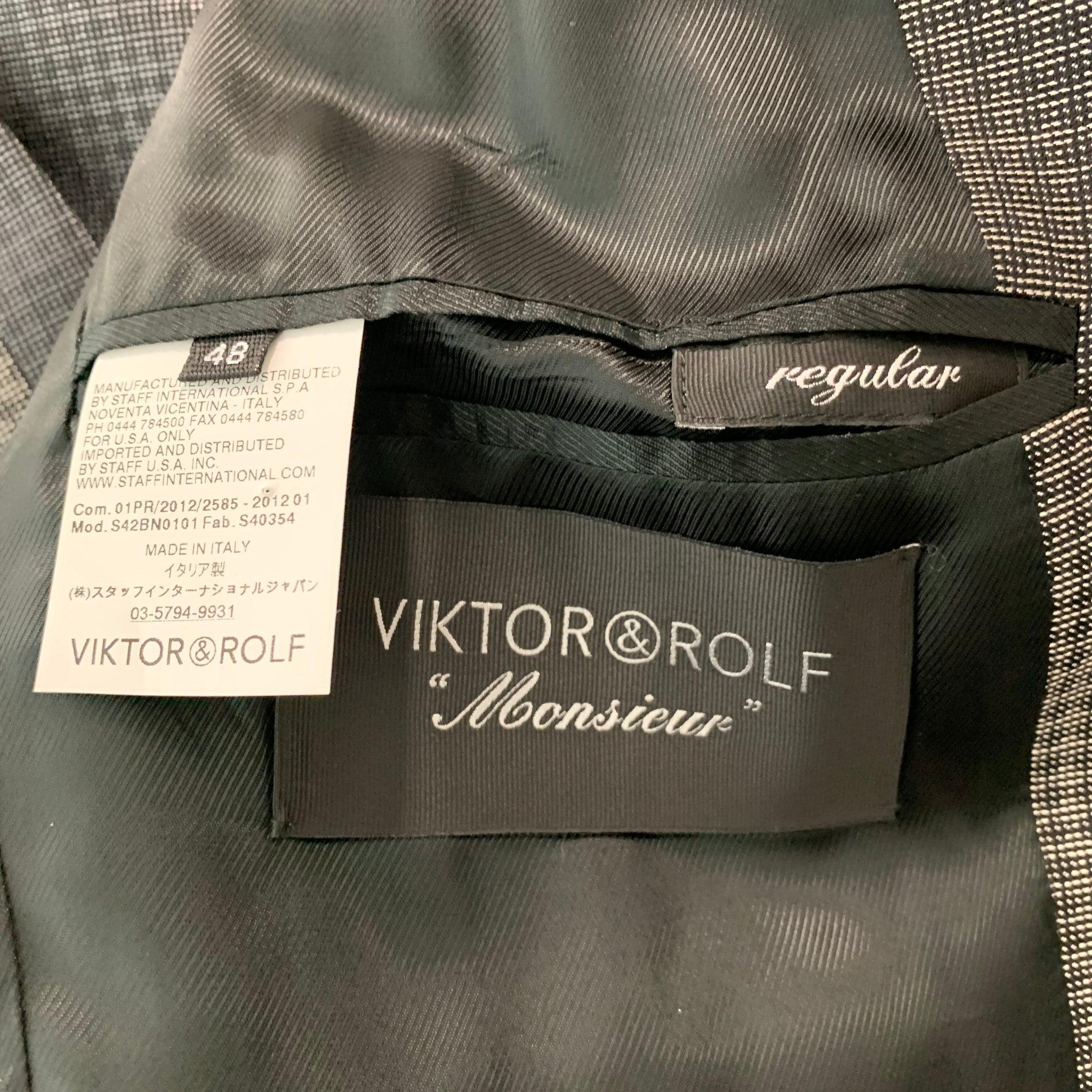 VIKTOR & ROLF Größe 38 Grau Schwarz karierter Sportmantel aus Wolle und Seide mit Notch-Revers aus Seide Herren im Angebot