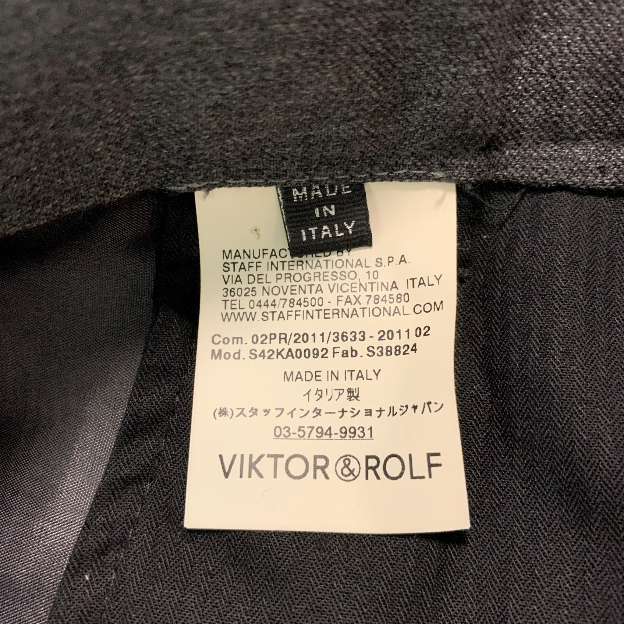 Men's VIKTOR & ROLF Size 38 Grey Black Solid Wool Zip Fly Dress Pants For Sale