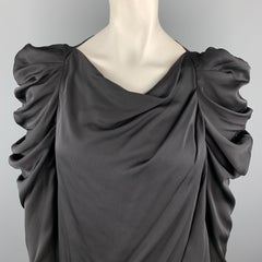 VIKTOR & ROLF Size 4 Black Draped Silk Ruffle Shoulder Blouse