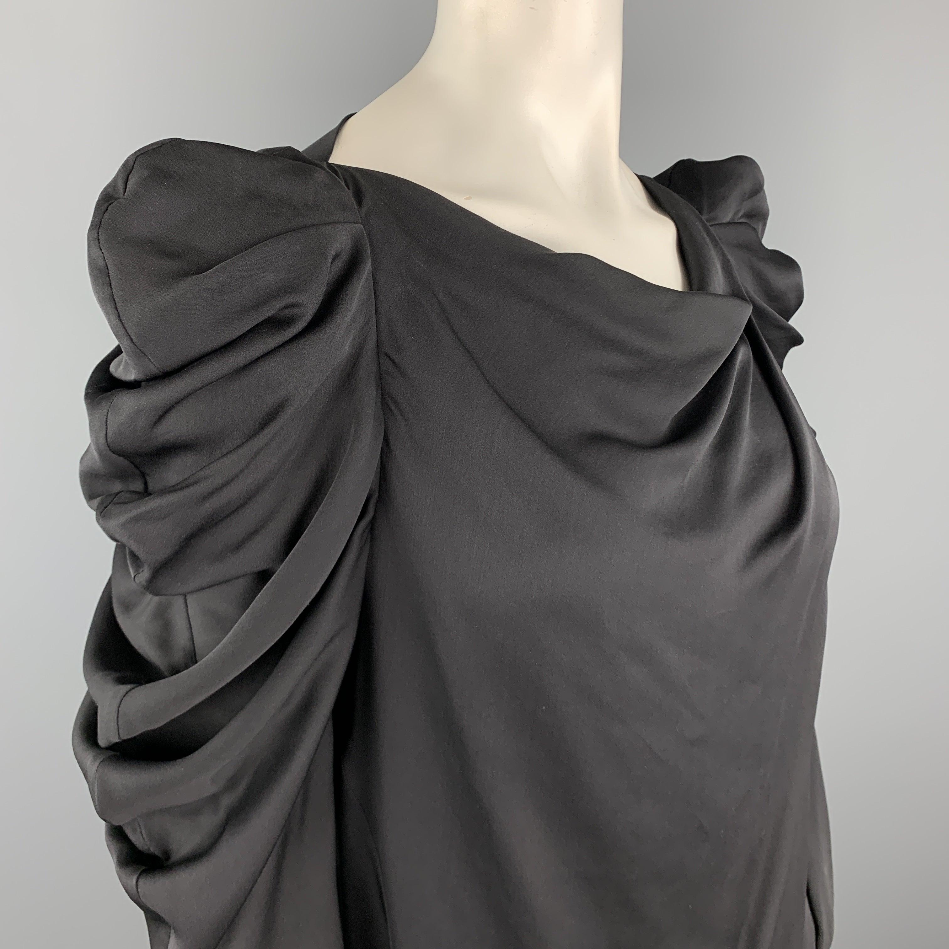 VIKTOR & ROLF Size 4 Black Draped Silk Ruffle Shoulder Blouse For Sale 1